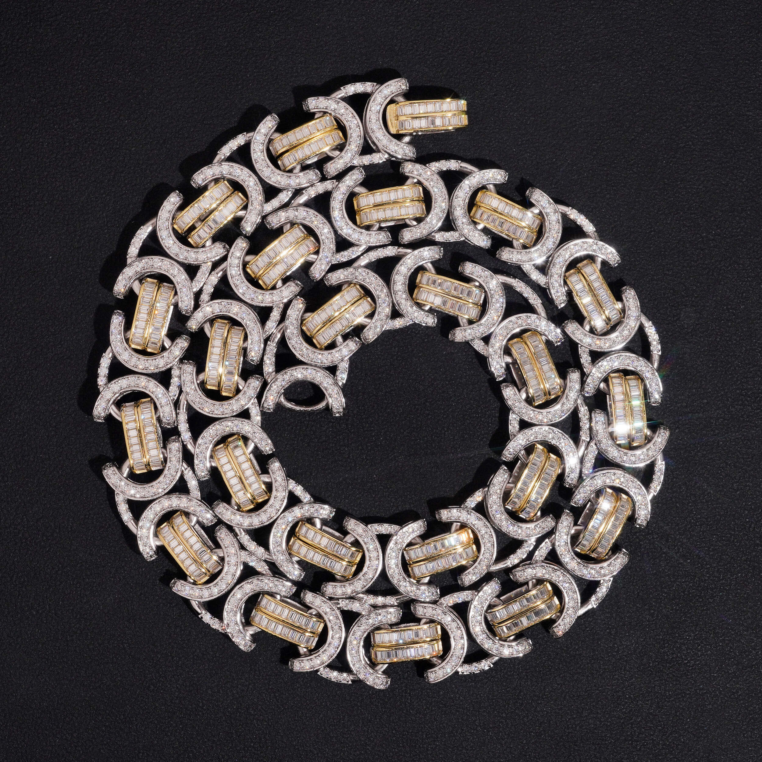 15MM Yellow Gold Two Tone Infinity Link Chain Necklace Moissanite