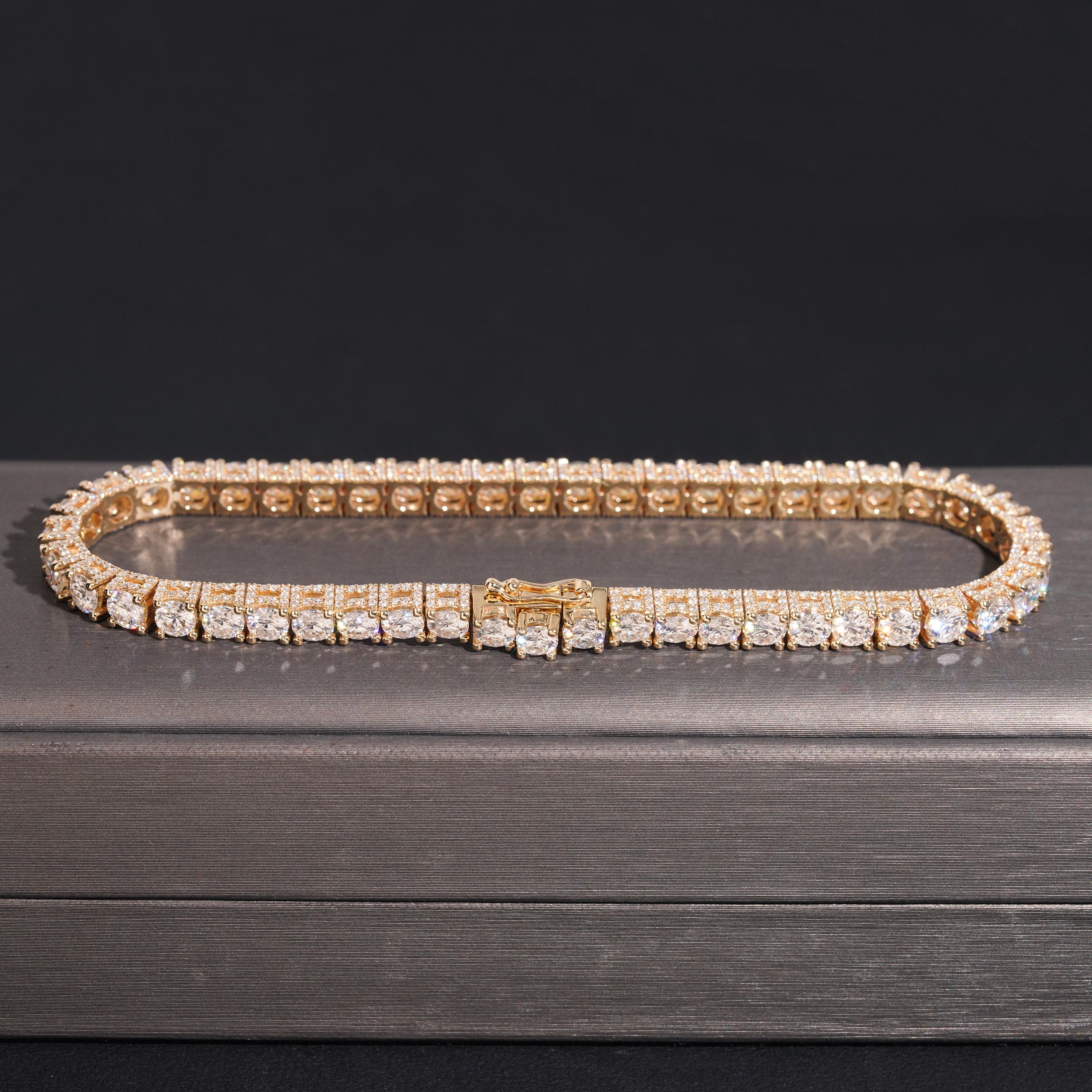 10K Yellow Gold Side Iced VVS Moissanite Diamond 4MM Tennis Bracelet