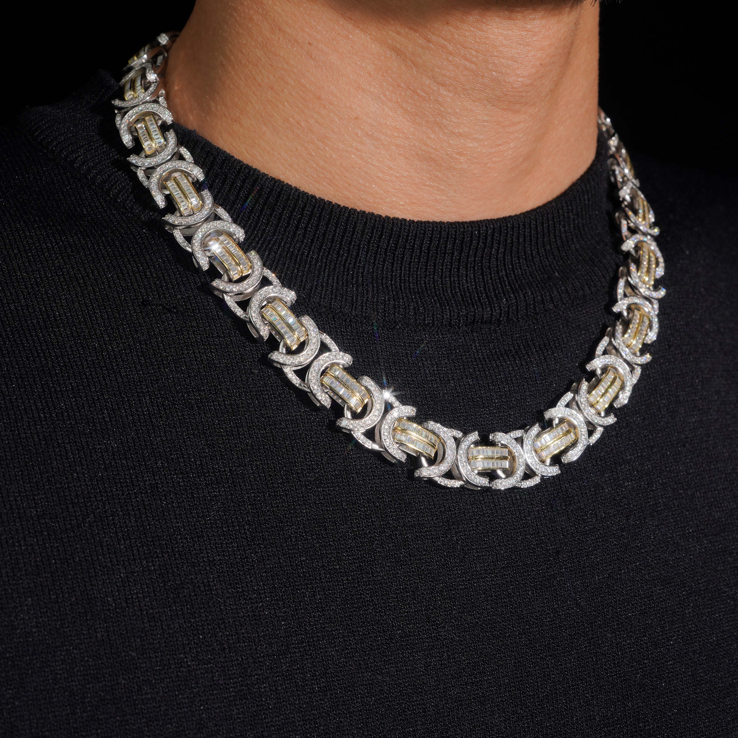 15MM Yellow Gold Two Tone Infinity Link Chain Necklace Moissanite