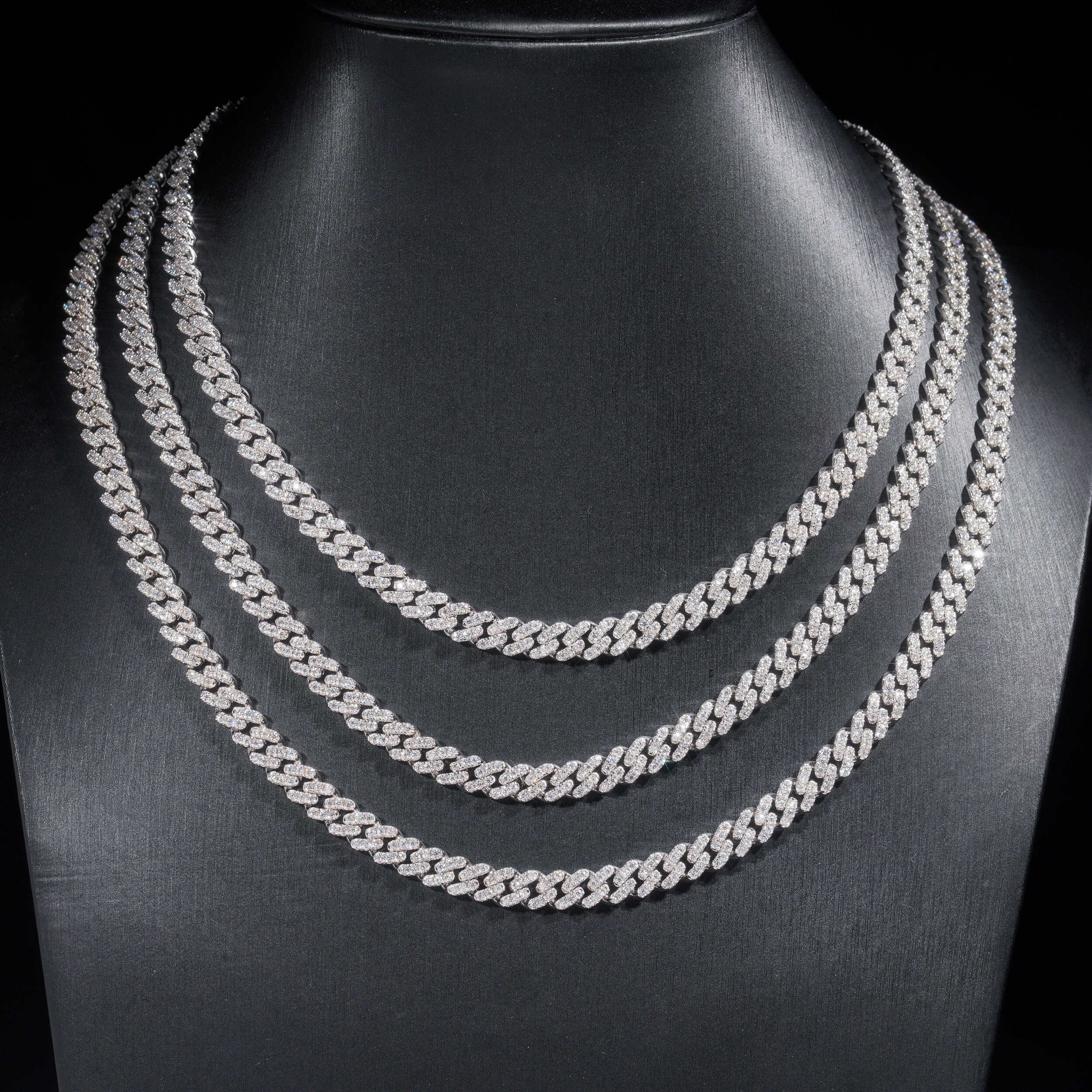 6MM Sterling Silver Lab Grown Diamond Cuban Chain Necklace