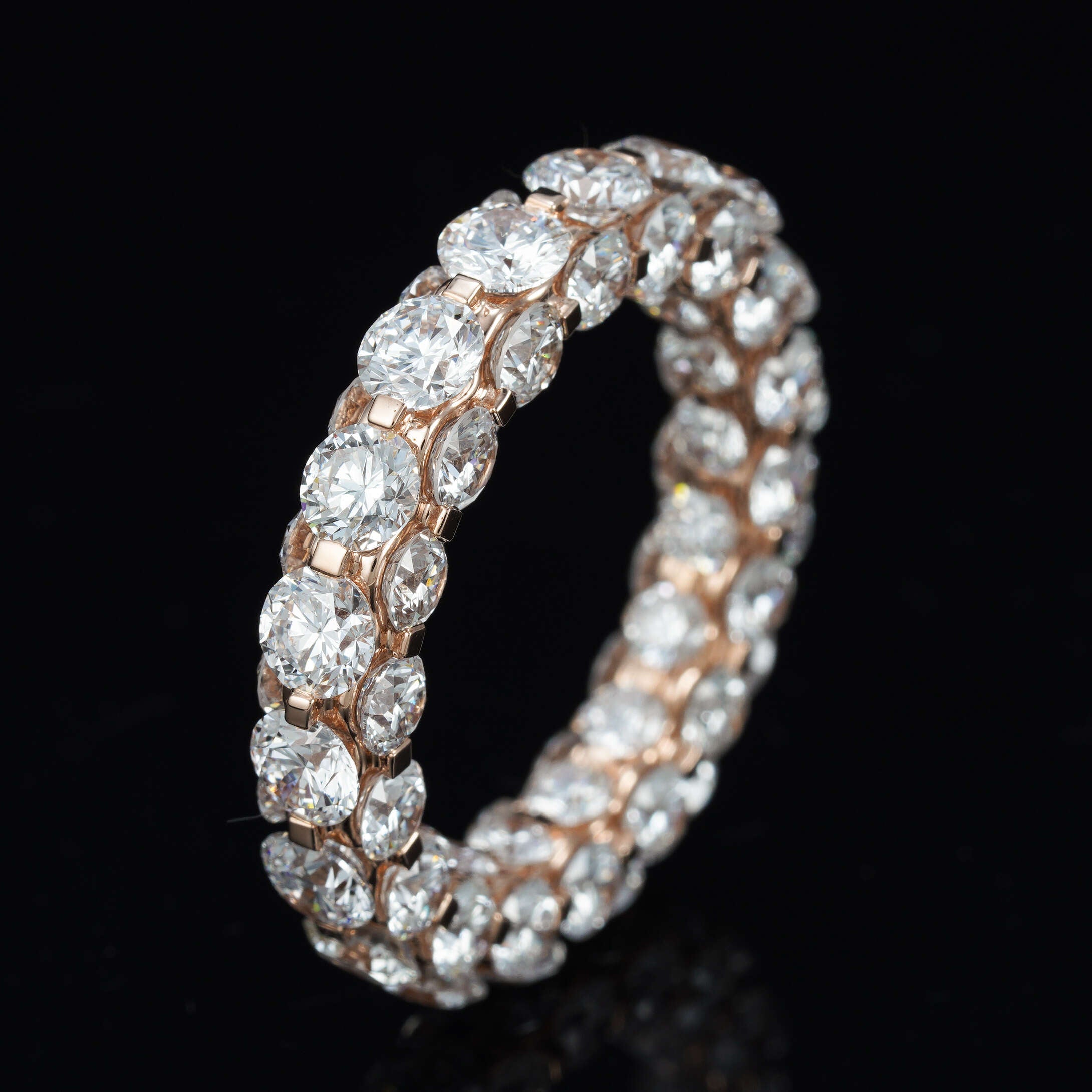 10K Rose Gold VVS 1 Lab Grown Diamond 360 Fully Iced Eternity Ring Band For Men