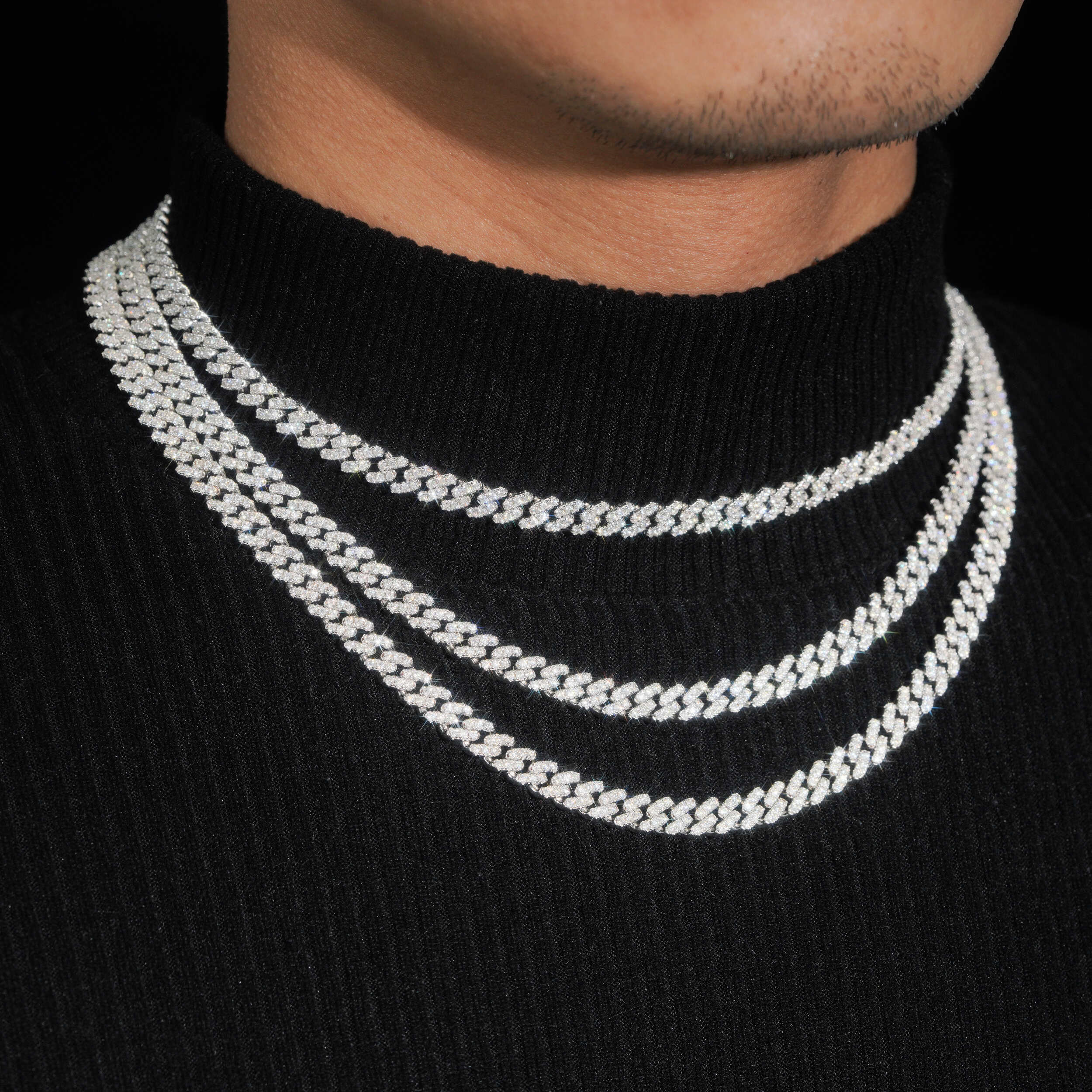 6MM Sterling Silver Lab Grown Diamond Cuban Chain Necklace