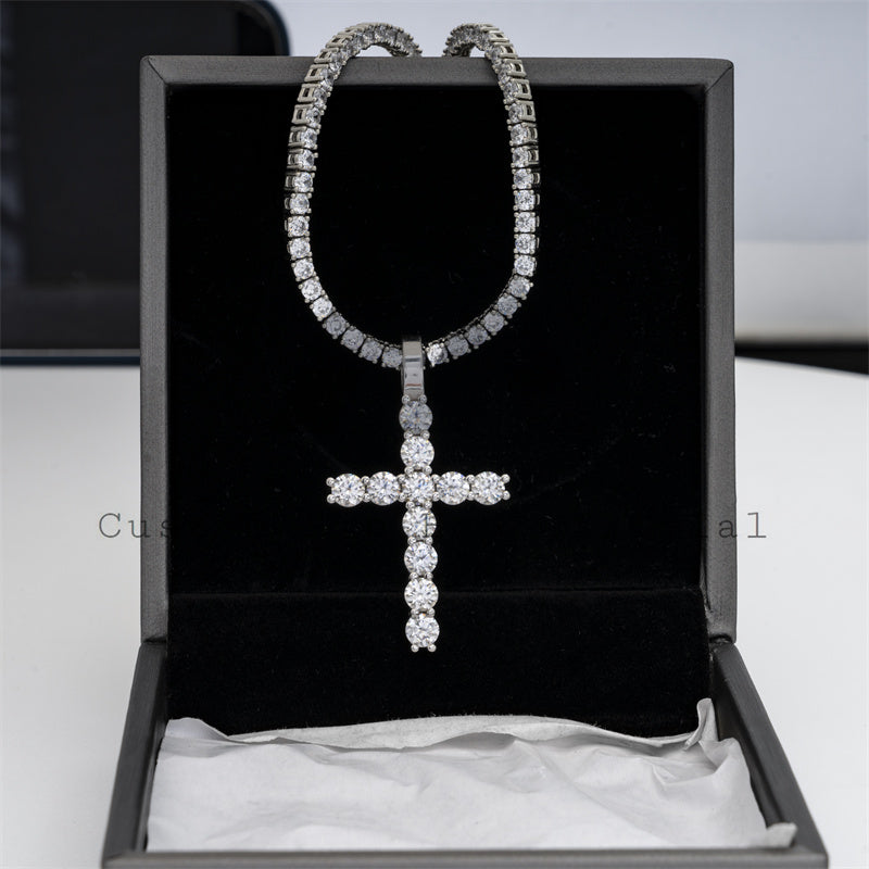 925 Sterling Silver GRA 5MM Moissanite Diamond Cross Pendant for Men1