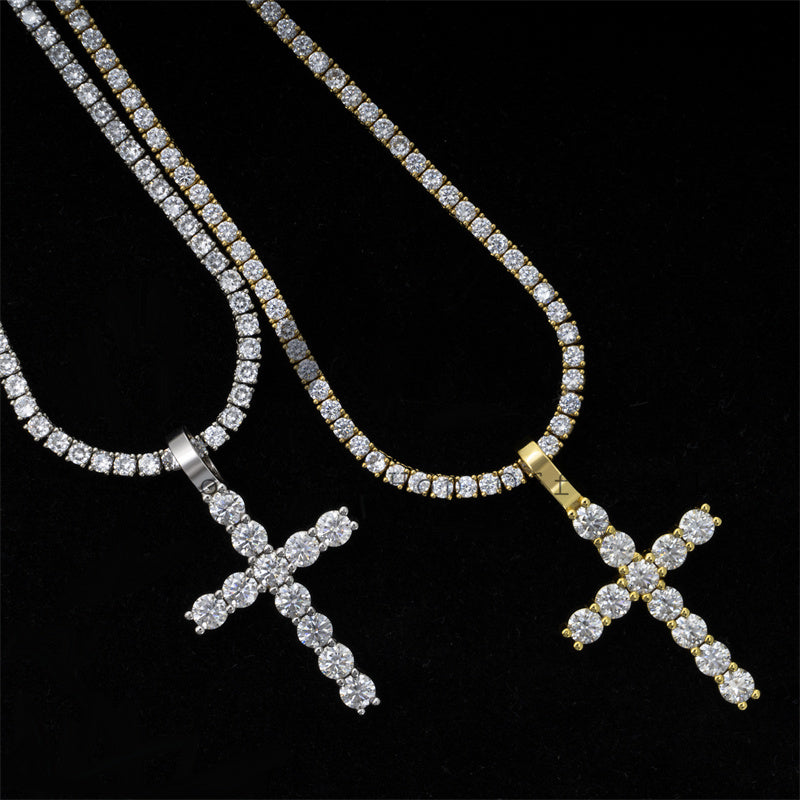 925 Sterling Silver GRA 5MM Moissanite Diamond Cross Pendant for Men2