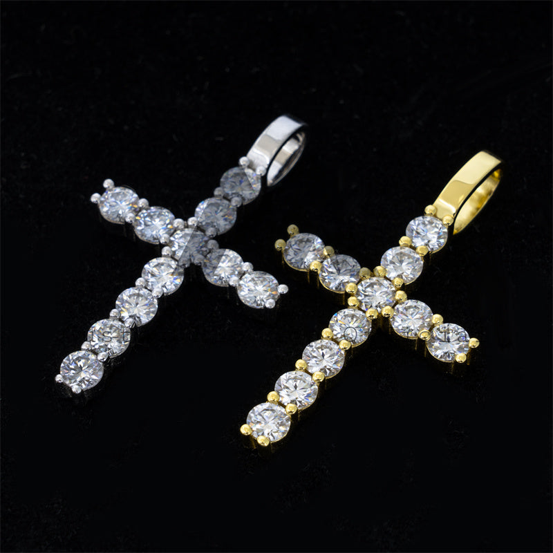 925 Sterling Silver GRA 5MM Moissanite Diamond Cross Pendant for Men0