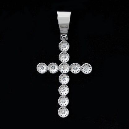 Hip hop jewelry featuring Flower Setting Solid Silver White Gold VVS Moissanite Cross Pendant with Tennis Chain4