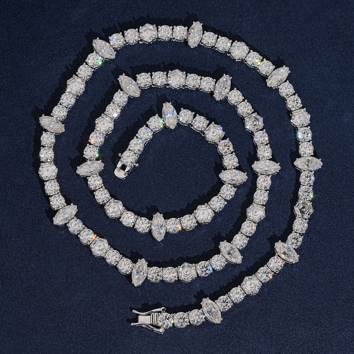 925 Silver 5MM Tennis Chain Necklace Fancy Cut Moissanite