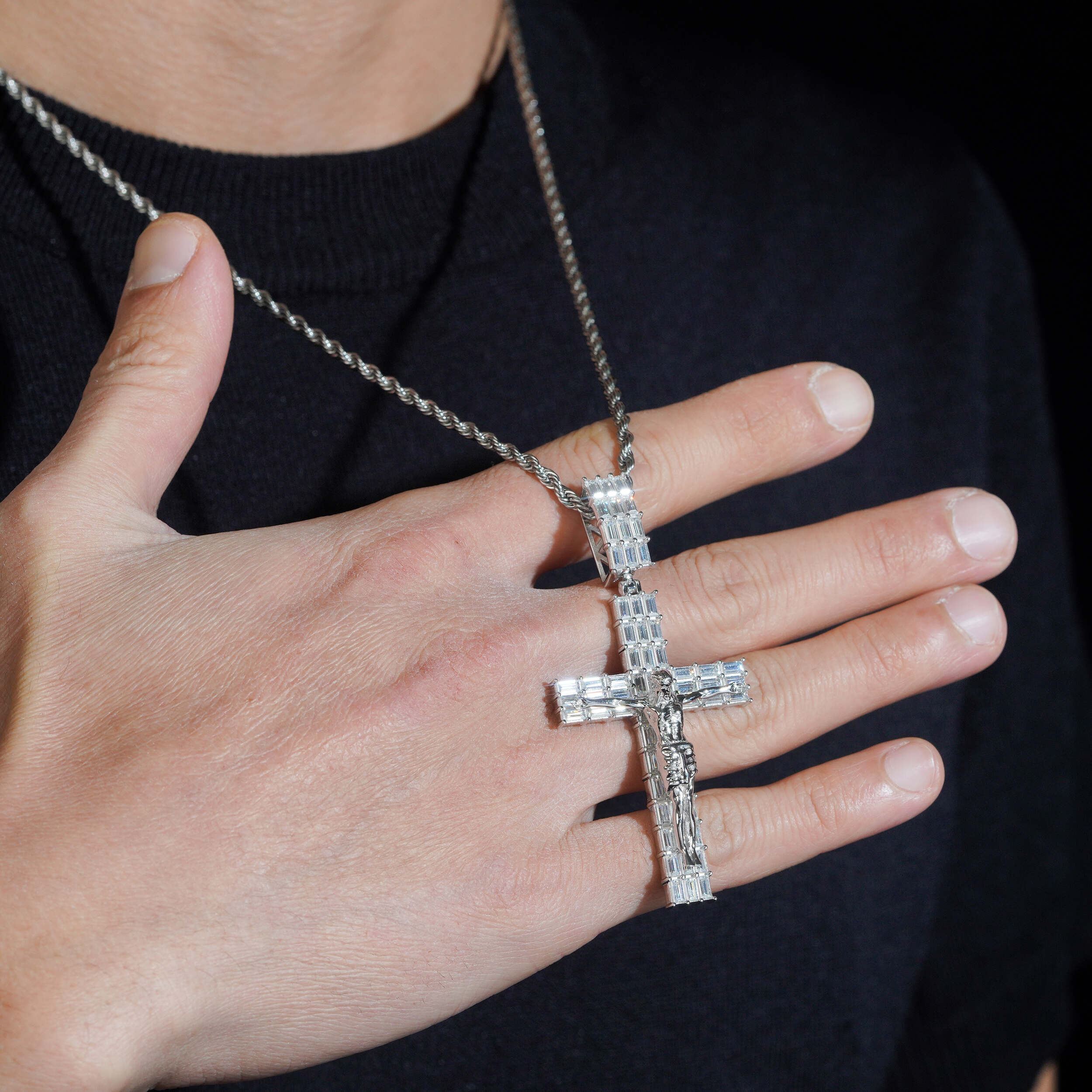 925 Sterling Silver Moissanite Jesus Baguette Cross Pendant Charm Fit For 10MM Cuban Chain