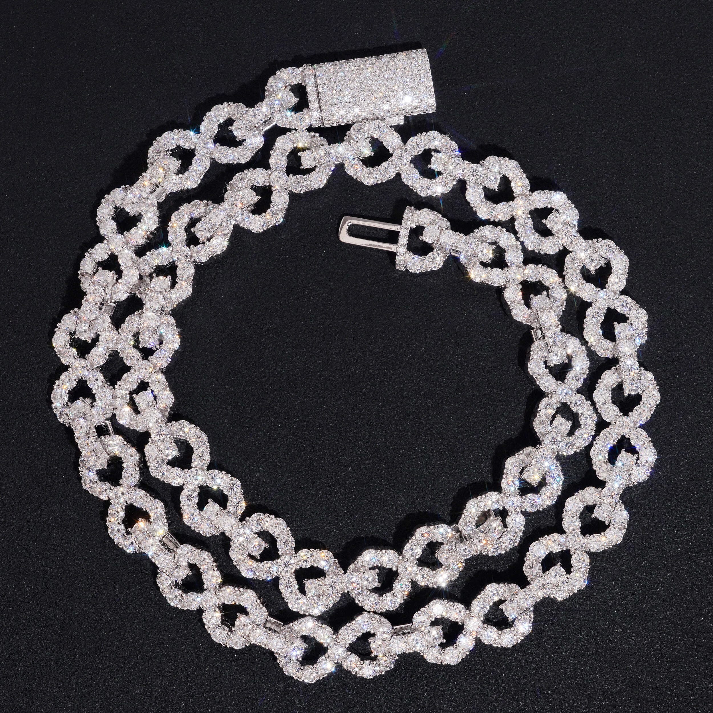 Silver Moissanite 13MM Moissanite Diamond Inifnity Link Chain Necklace Hip Hop Jewelry For Men