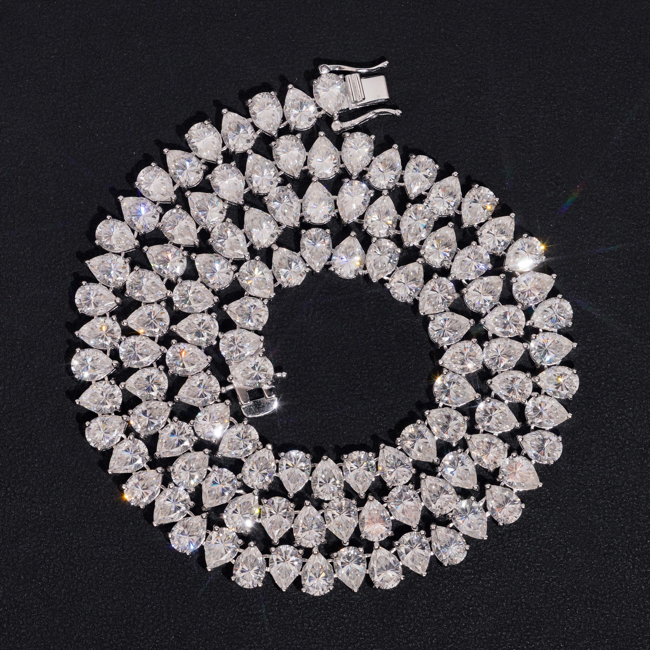 1CT Pear Cut VVS Moissanite Diamond Tennis Chan Necklace Upside Down Setting
