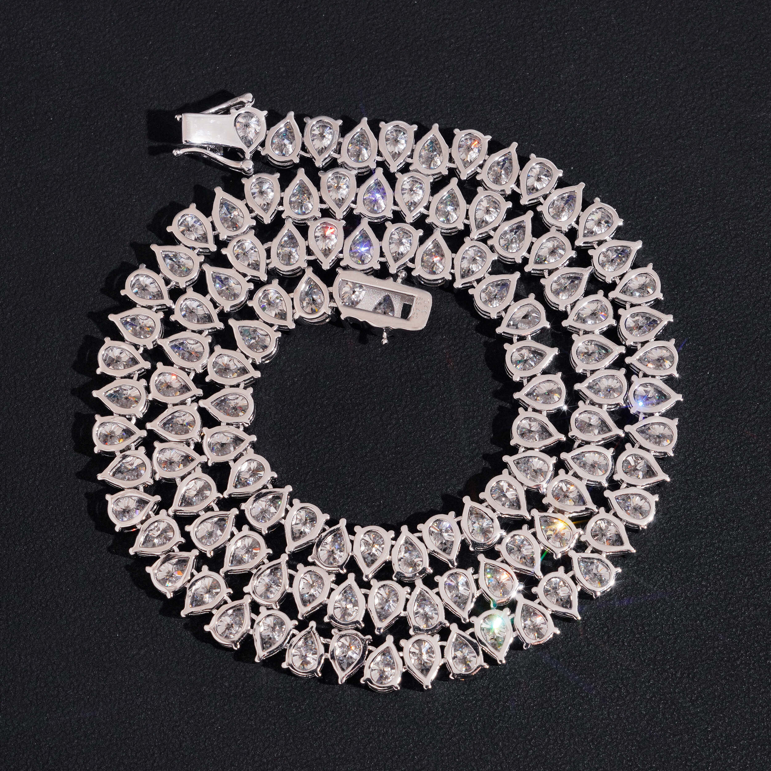 1CT Pear Cut VVS Moissanite Diamond Tennis Chan Necklace Upside Down Setting