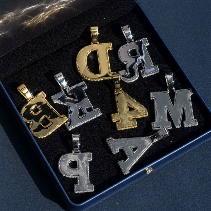 Solid Silver 2.5 inch Tall Custom Iced Out 3D Hip Hop Jewelry with Fully Iced Initial Letter Pendant and Moissanite Diamonds