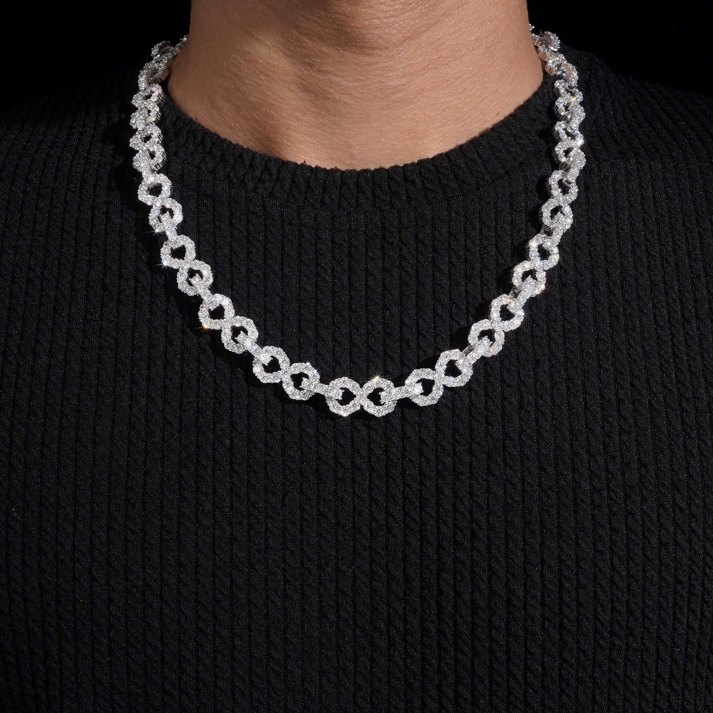 Silver Moissanite 13MM Moissanite Diamond Inifnity Link Chain Necklace Hip Hop Jewelry For Men