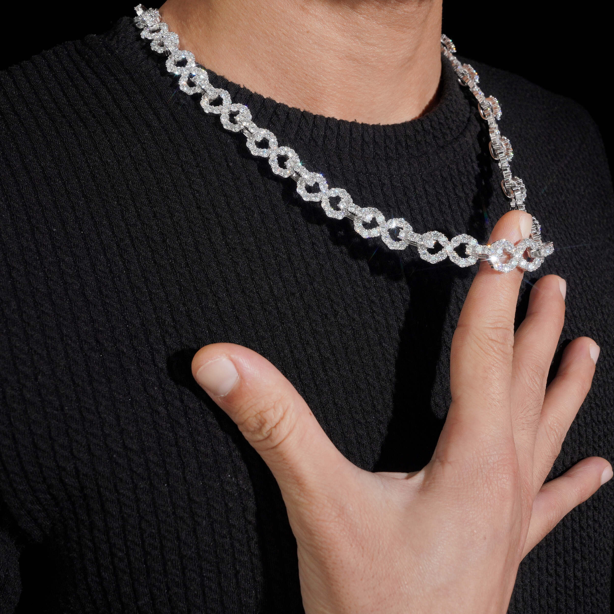 Silver Moissanite 13MM Moissanite Diamond Inifnity Link Chain Necklace Hip Hop Jewelry For Men