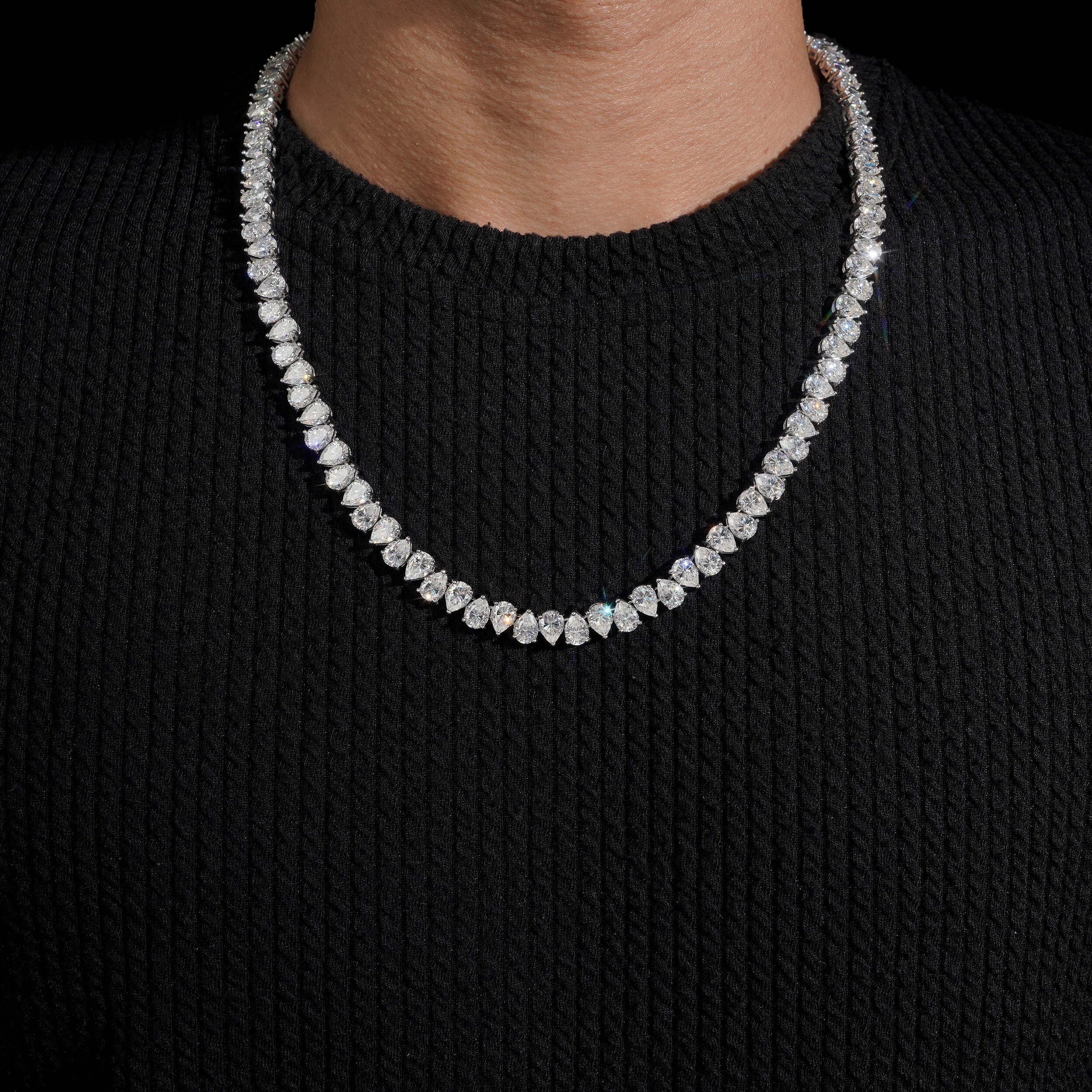 1CT Pear Cut VVS Moissanite Diamond Tennis Chan Necklace Upside Down Setting