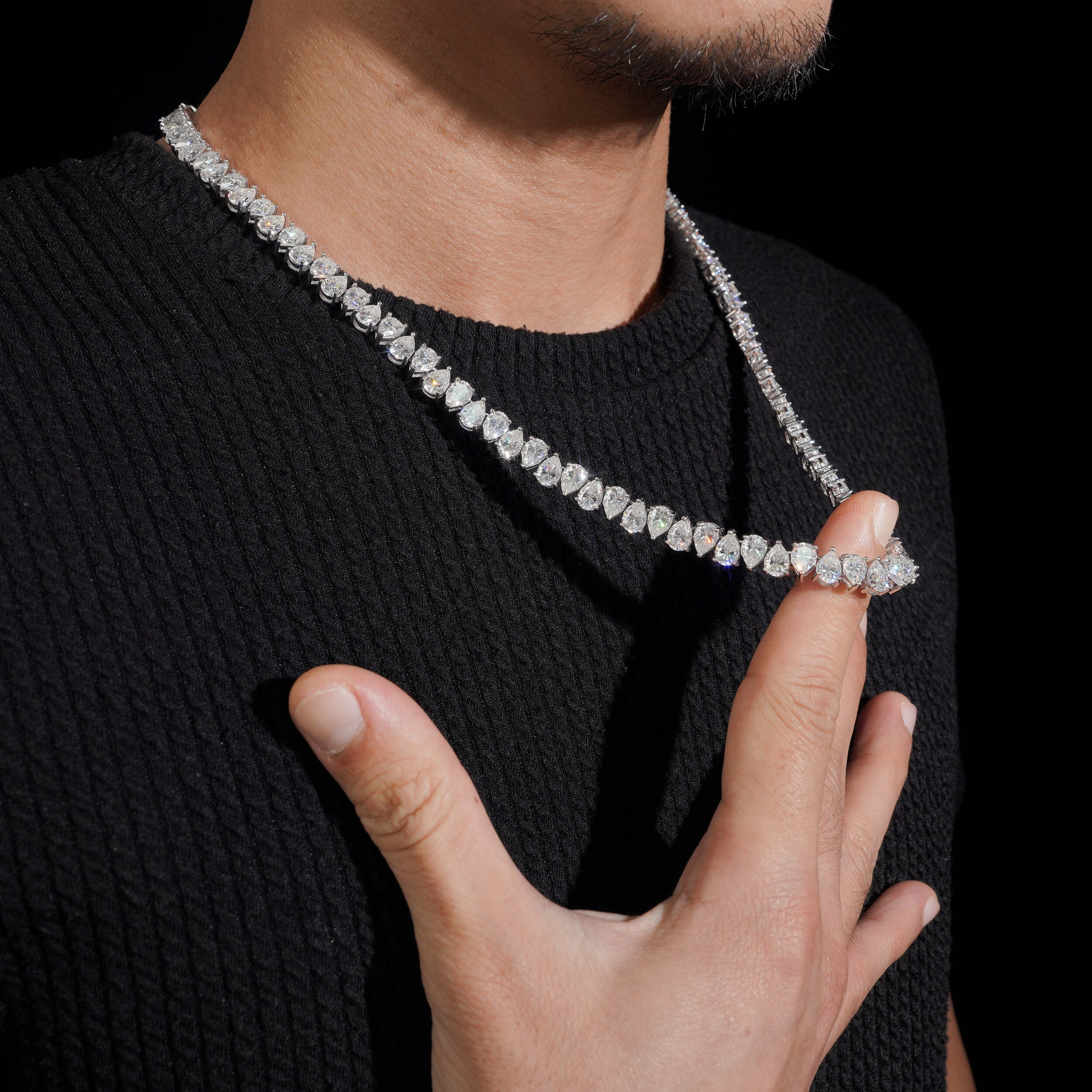 1CT Pear Cut VVS Moissanite Diamond Tennis Chan Necklace Upside Down Setting