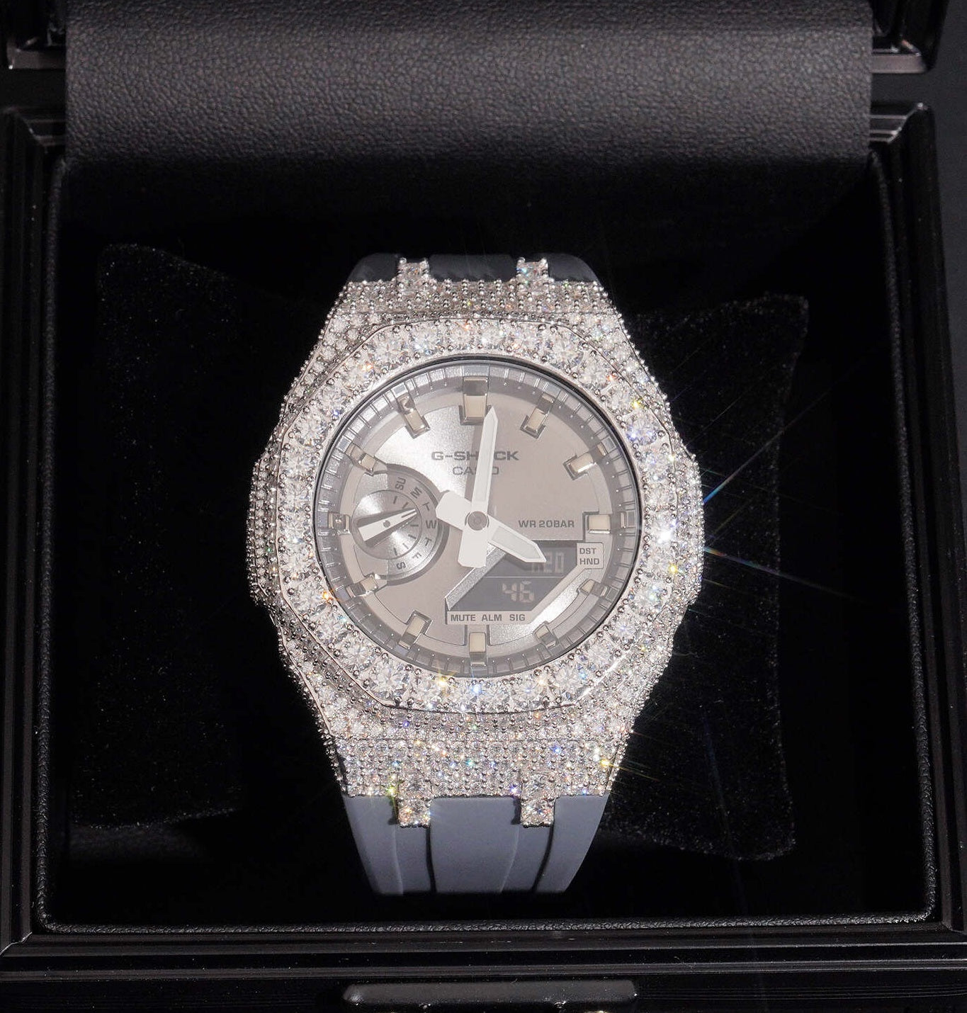 Moissanite Diamond G Shock Watch GA2100 Gray Band