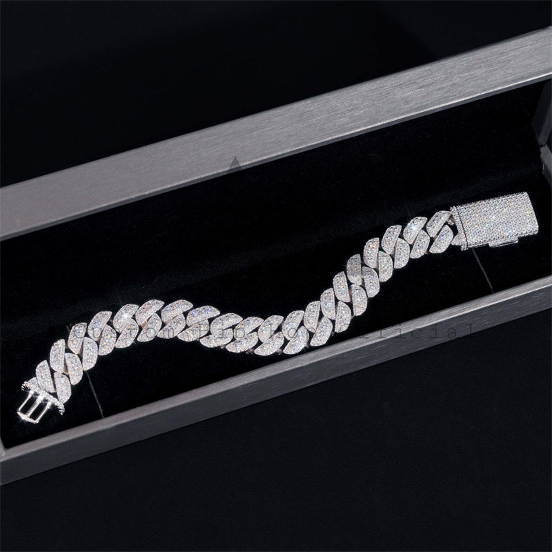 Pass Diamond Tester 15MM Bezel Setting Cuban Link Bracelet VVS Moissanite Diamond 925 Silver For Men