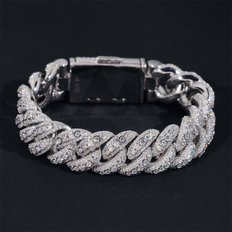 Pass Diamond Tester 15MM Bezel Setting Cuban Link Bracelet VVS Moissanite Diamond 925 Silver For Men