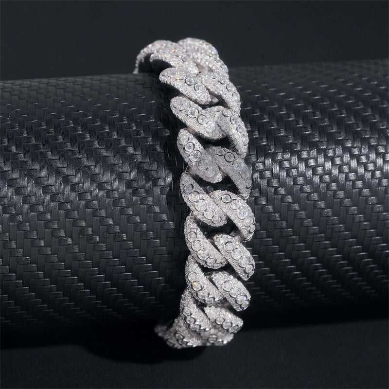 Pass Diamond Tester 15MM Bezel Setting Cuban Link Bracelet VVS Moissanite Diamond 925 Silver For Men