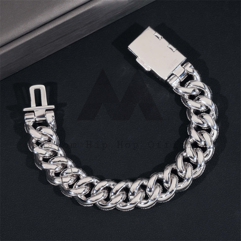 Pass Diamond Tester 15MM Bezel Setting Cuban Link Bracelet VVS Moissanite Diamond 925 Silver For Men