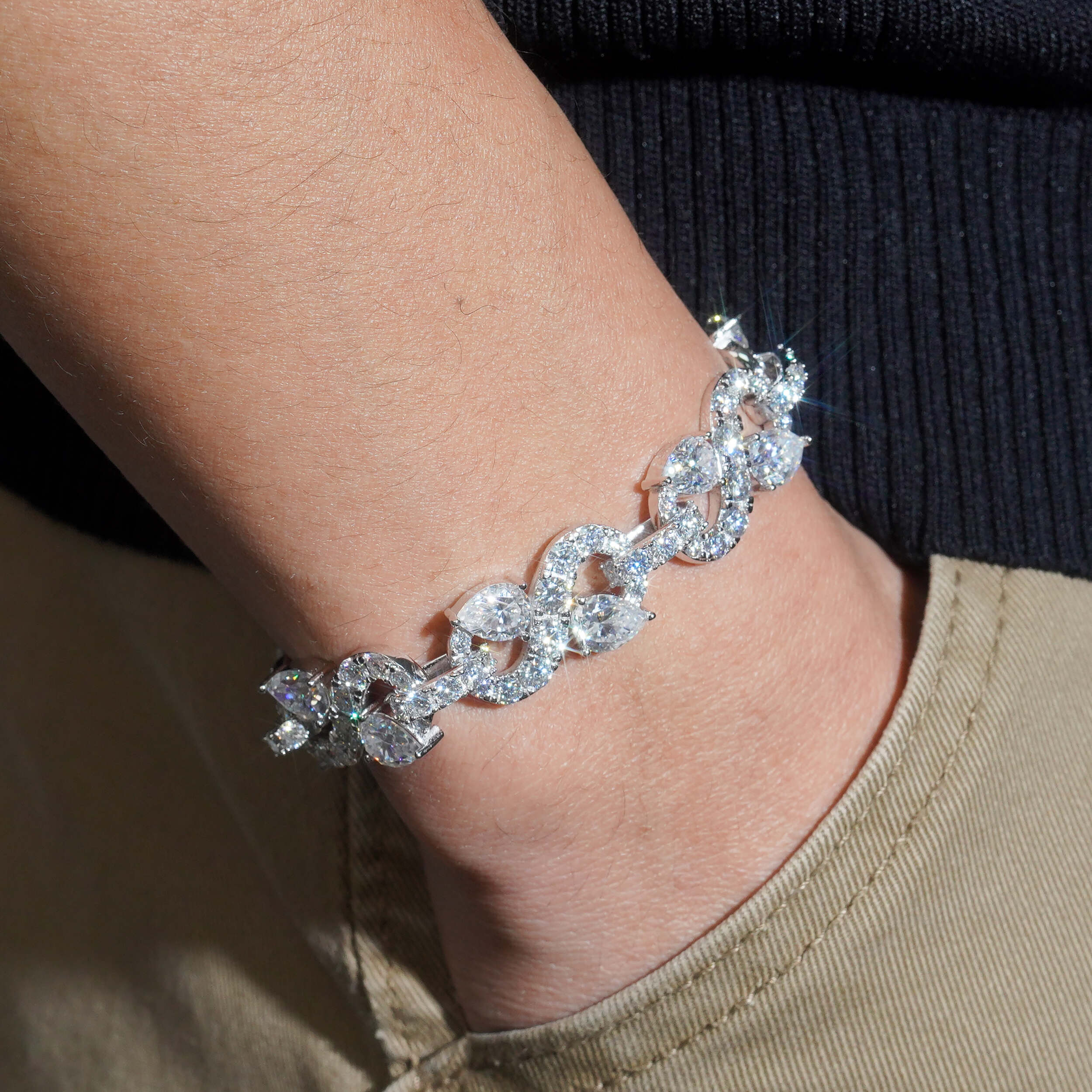 Moissanite Diamond Infinity Link Bracelet For Men 13MM