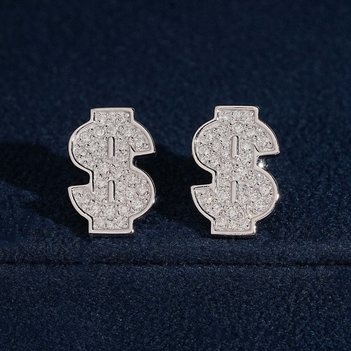 925 Sterling Silver VVS Lab Grown Dollar Sign Stud Earrings