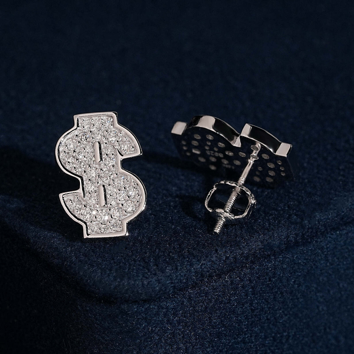 925 Sterling Silver VVS Lab Grown Dollar Sign Stud Earrings