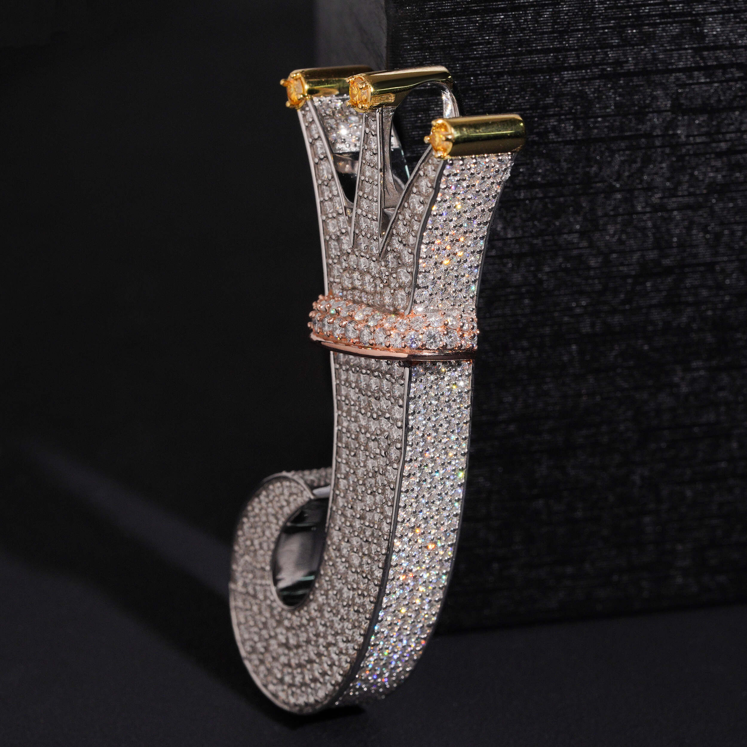 Crown Style Initial Letter J Pendant Moissanite Diamond