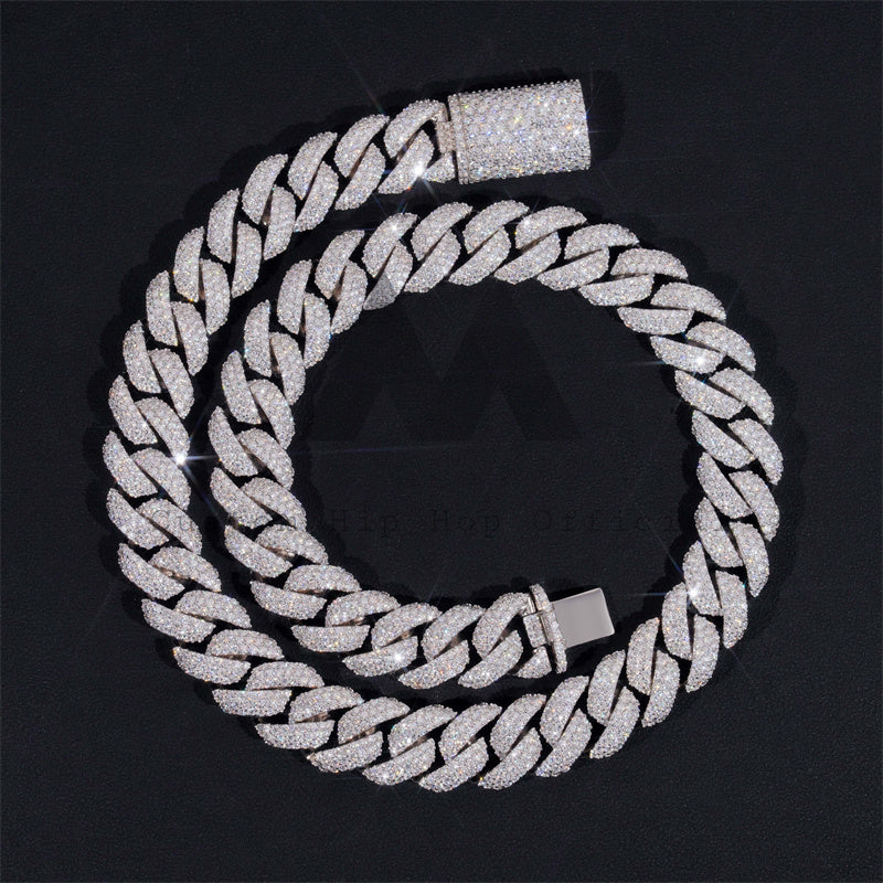 New Arrival Three Rows Iced Out Solid Silver VVS Moissanite Diamond Link Cuban Chain Necklace