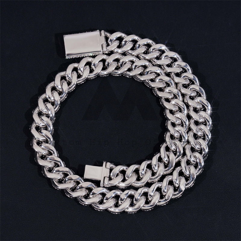 New Arrival Three Rows Iced Out Solid Silver VVS Moissanite Diamond Link Cuban Chain Necklace