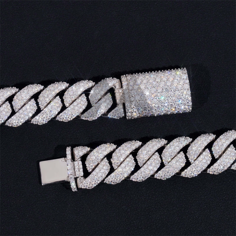 New Arrival Three Rows Iced Out Solid Silver VVS Moissanite Diamond Link Cuban Chain Necklace