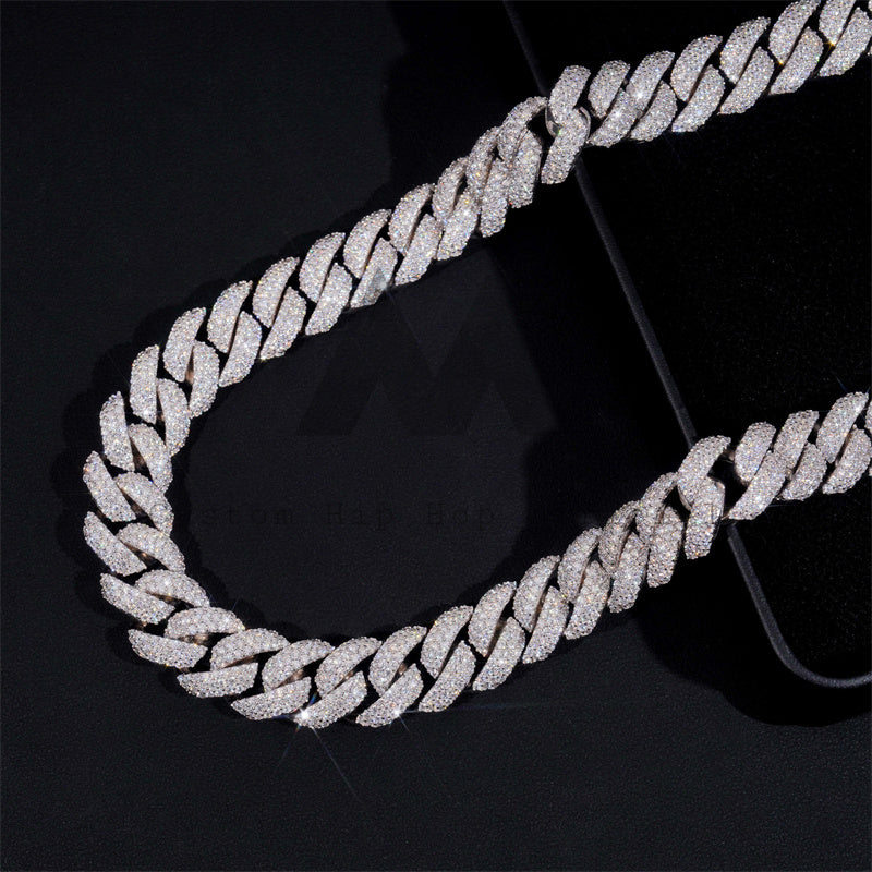 New Arrival Three Rows Iced Out Solid Silver VVS Moissanite Diamond Link Cuban Chain Necklace