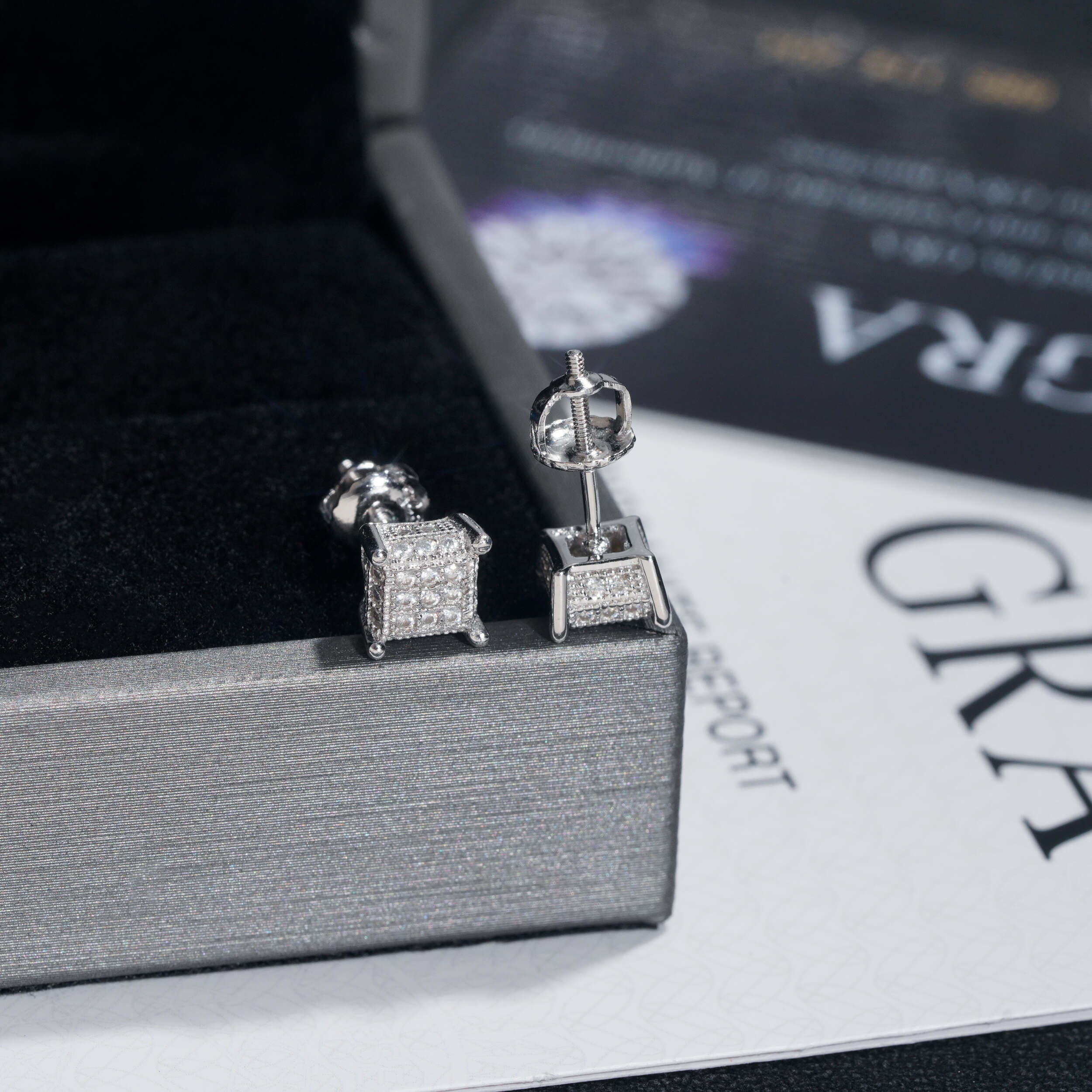 Square Men 925 Silver VVS Moissanite Diamond Mini Size Stud Earrings Screw Back