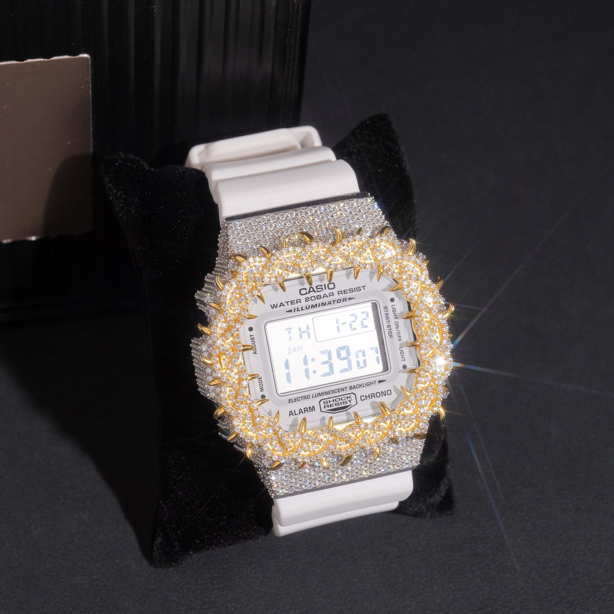 G Shock DW5600 Yellow Gold Tow Tone Moissanite Watch