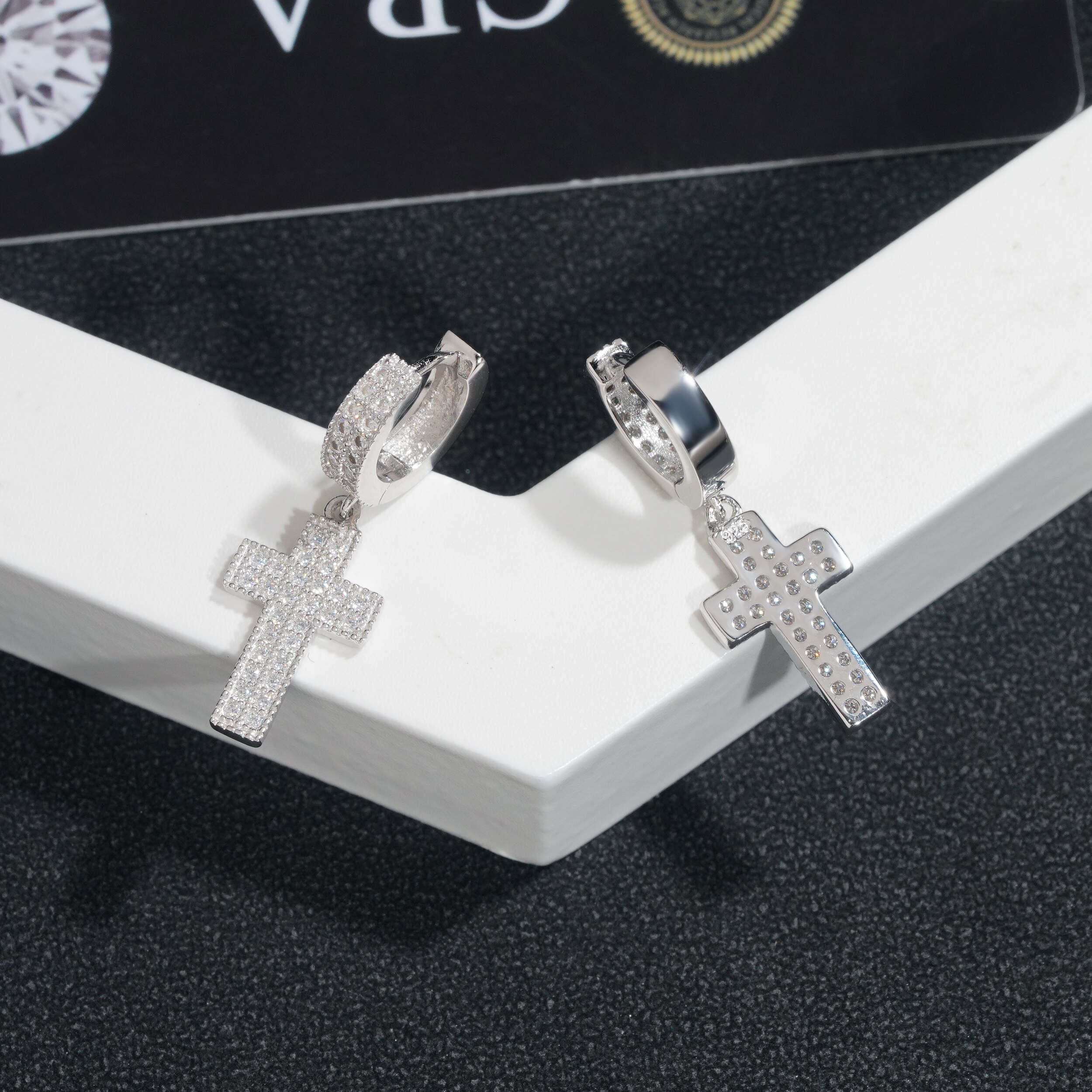 925 Silver VVS Moissanite Cross Hoop Earrings Unisex Hip Hop Jewelry