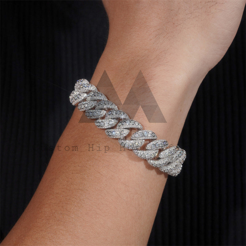 Pass Diamond Tester 15MM Bezel Setting Cuban Link Bracelet VVS Moissanite Diamond 925 Silver For Men