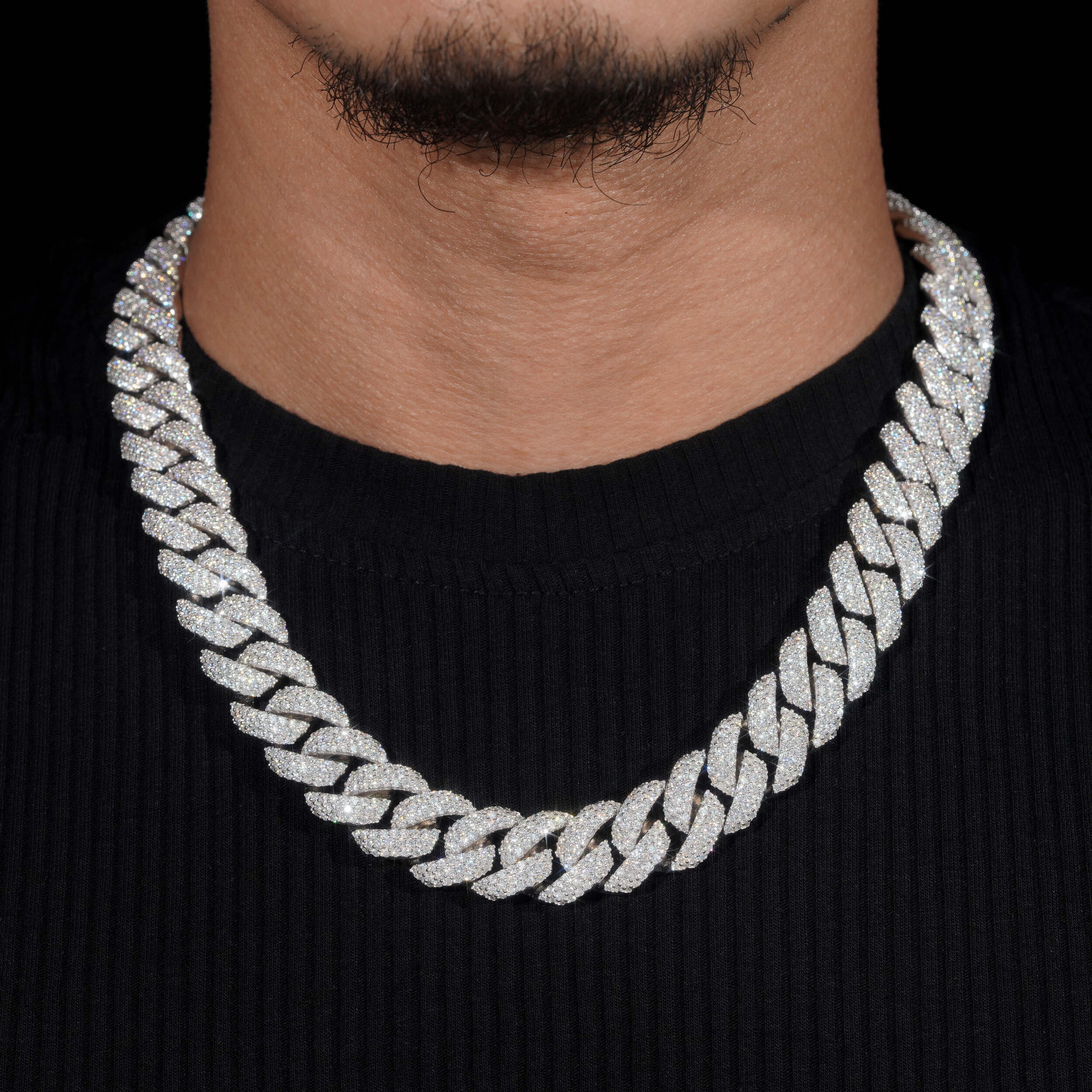 New Arrival Three Rows Iced Out Solid Silver VVS Moissanite Diamond Link Cuban Chain Necklace