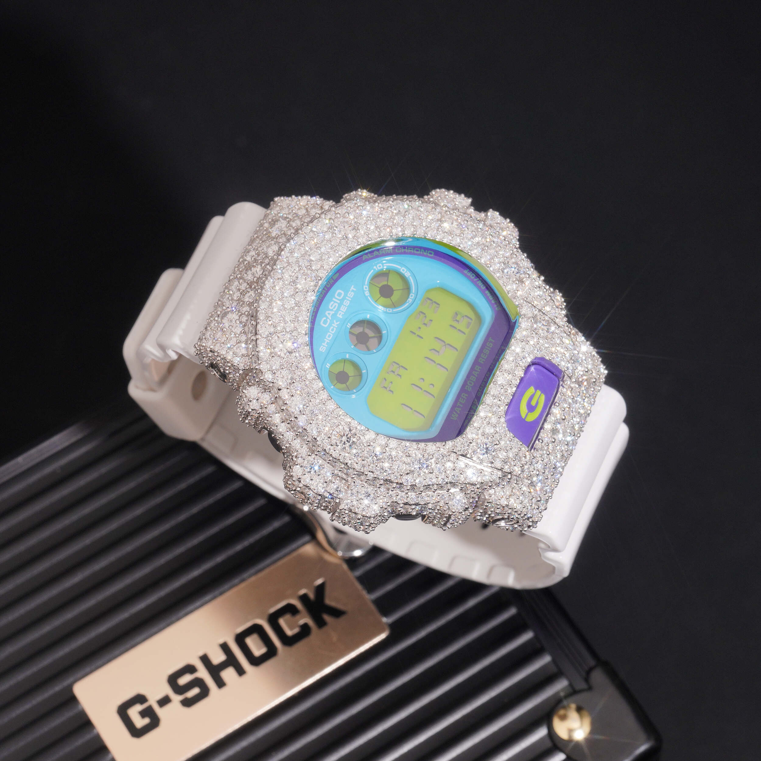 DW6900 G Shock Iced Out Buss Down Moissanite Watch Mosaic Setting