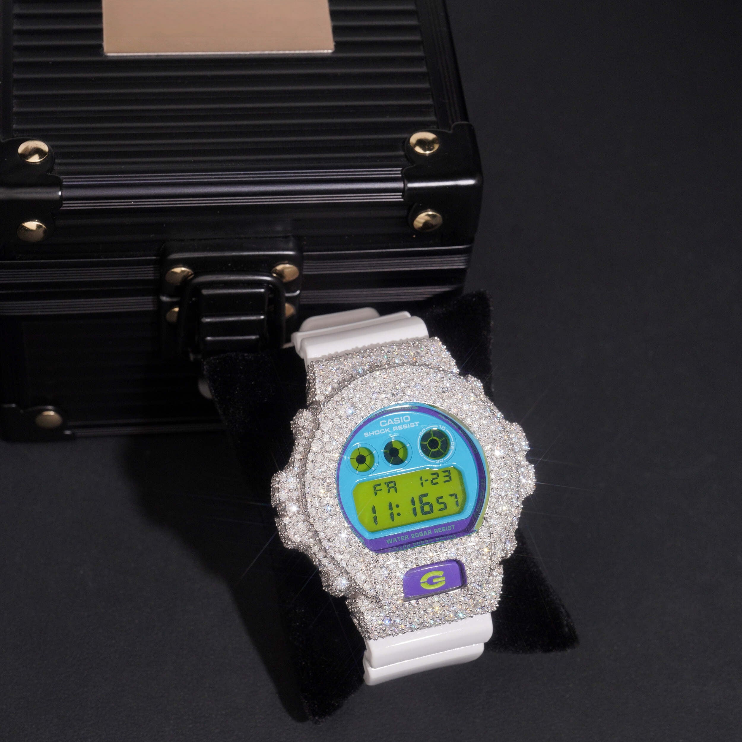 DW6900 G Shock Iced Out Buss Down Moissanite Watch Mosaic Setting