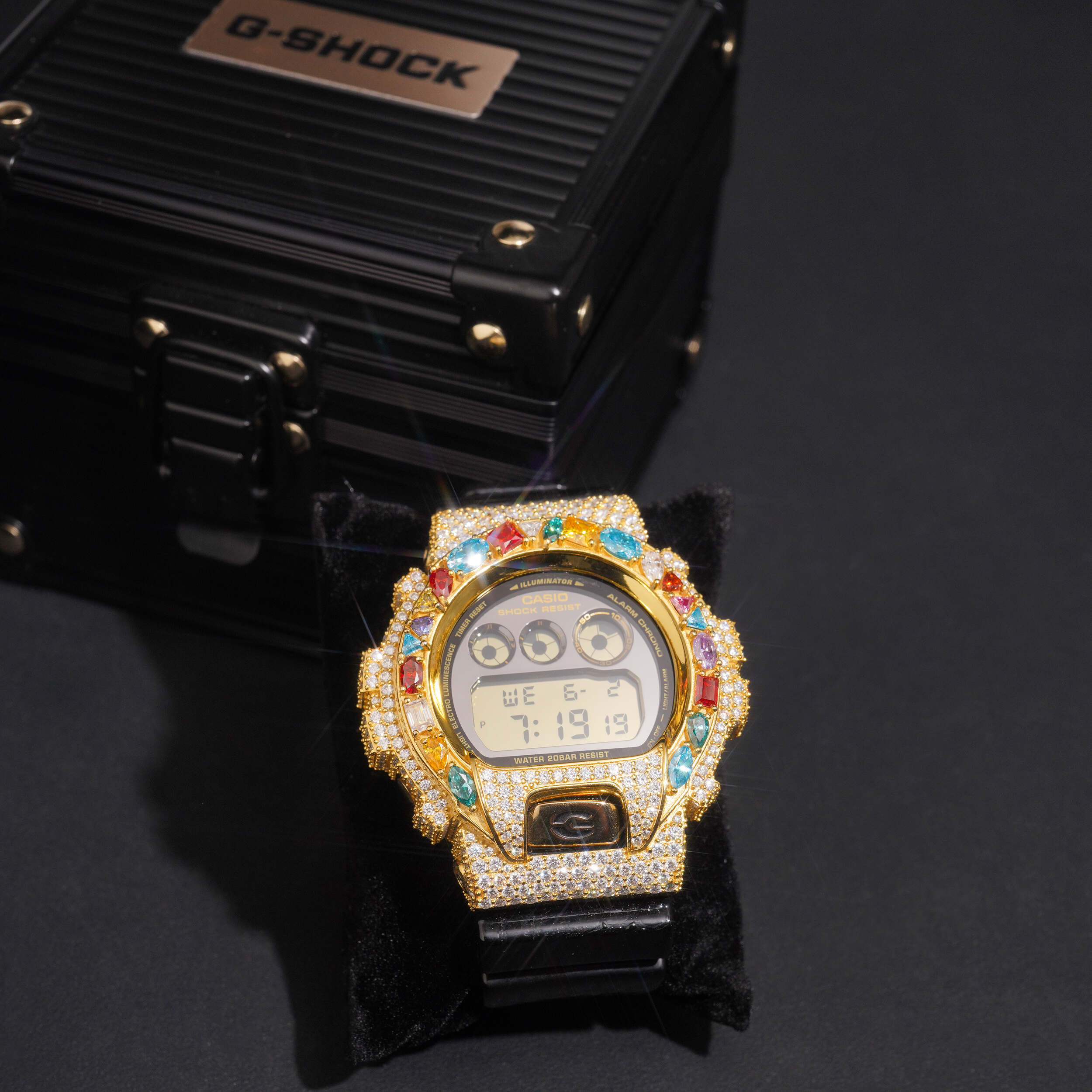 Fancy Cut Color Moissanite G Shock Watch 18K Gold