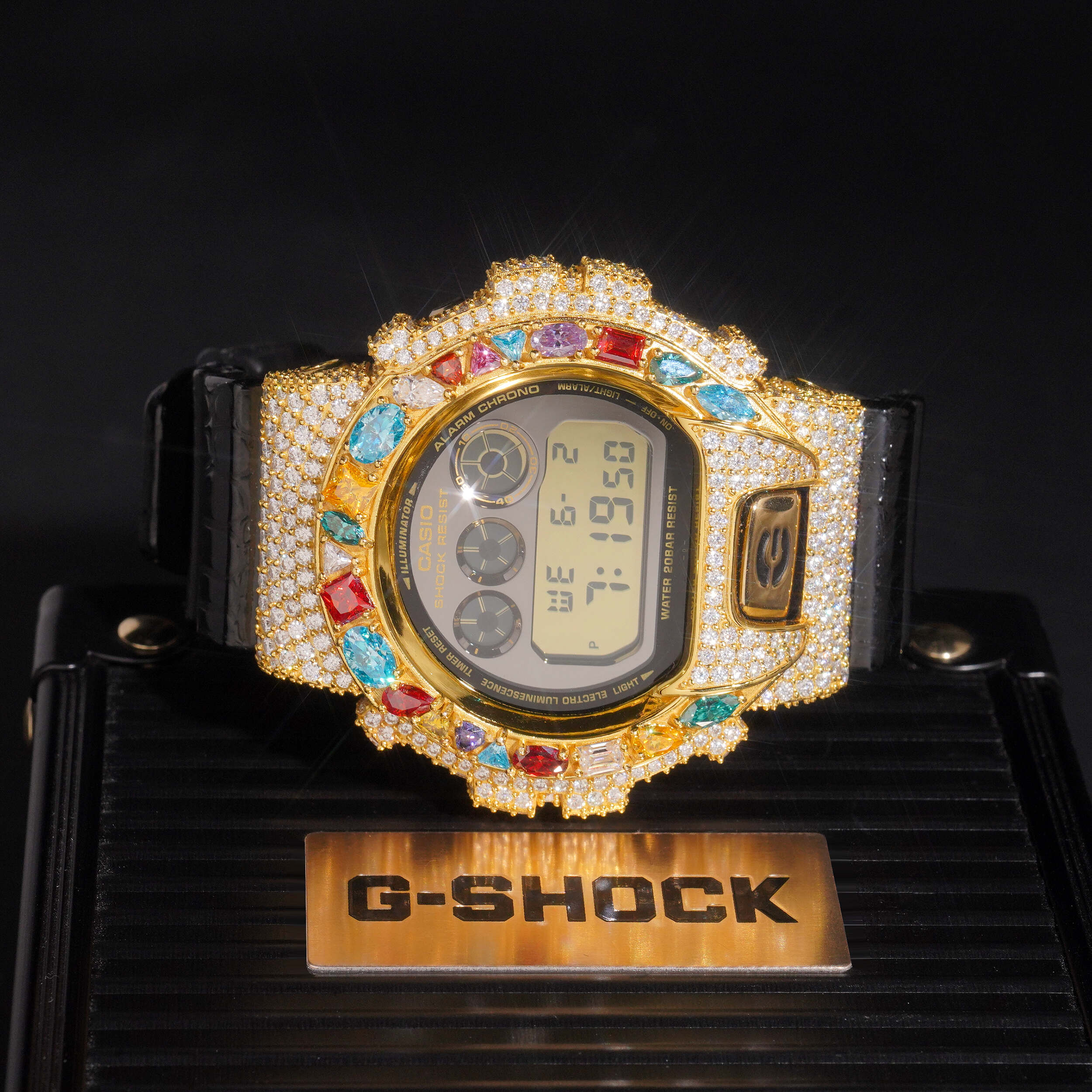 Fancy Cut Color Moissanite G Shock Watch 18K Gold