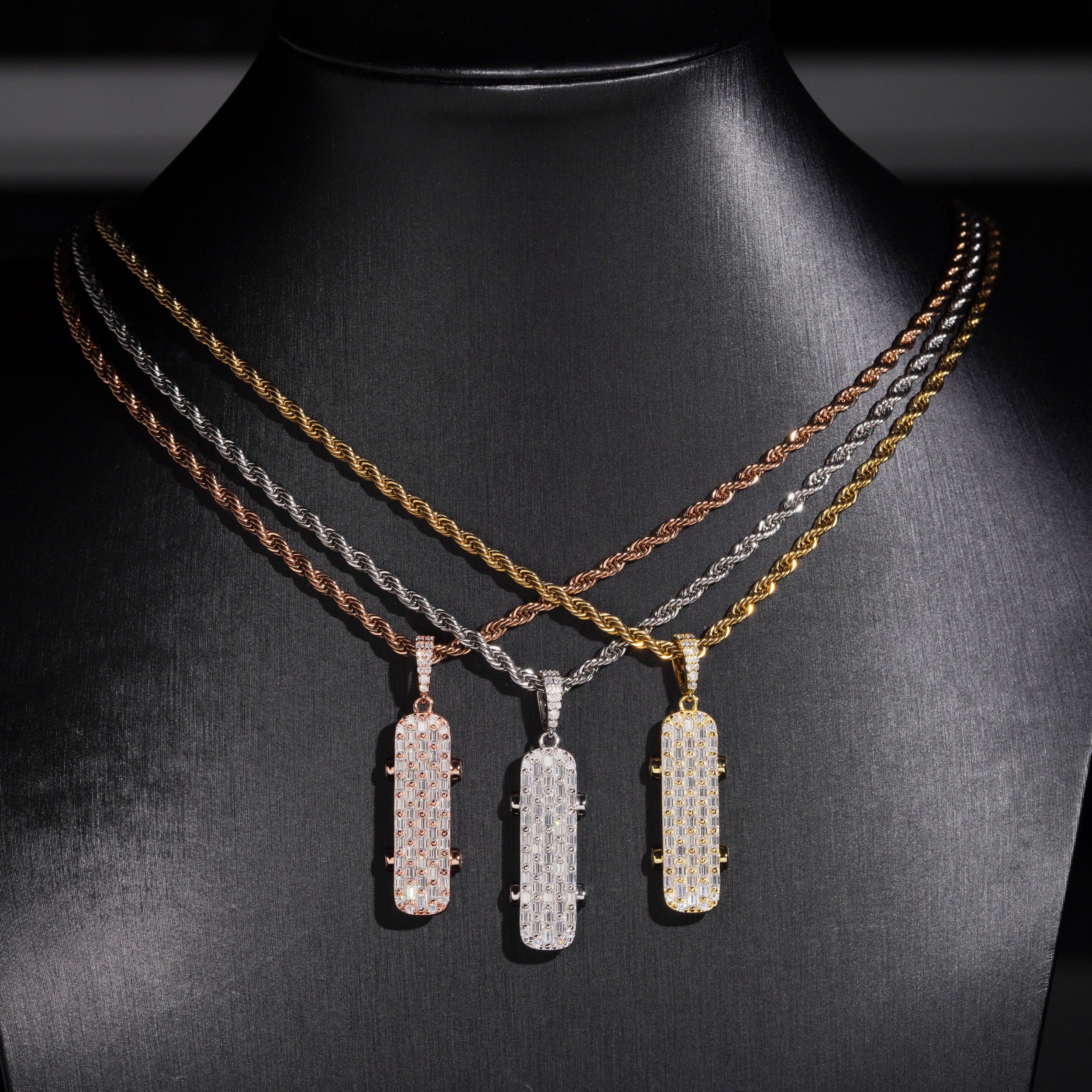 Street Fashion Jewelry Skateboard Pendant VVS Baguette Cut Moissanite Diamond