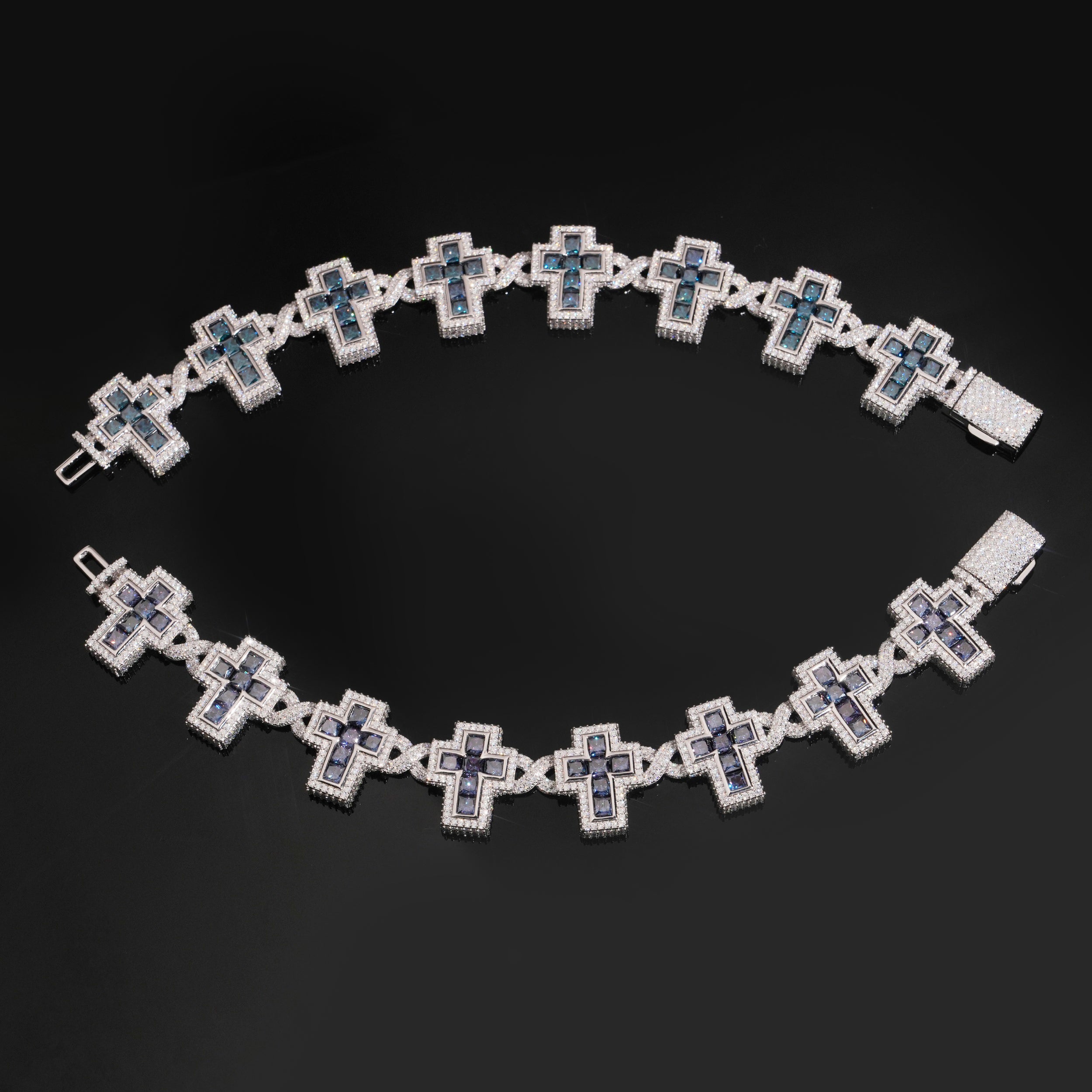 Princess Cut Color Moissanite Cross Infinity Link Bracelet Men