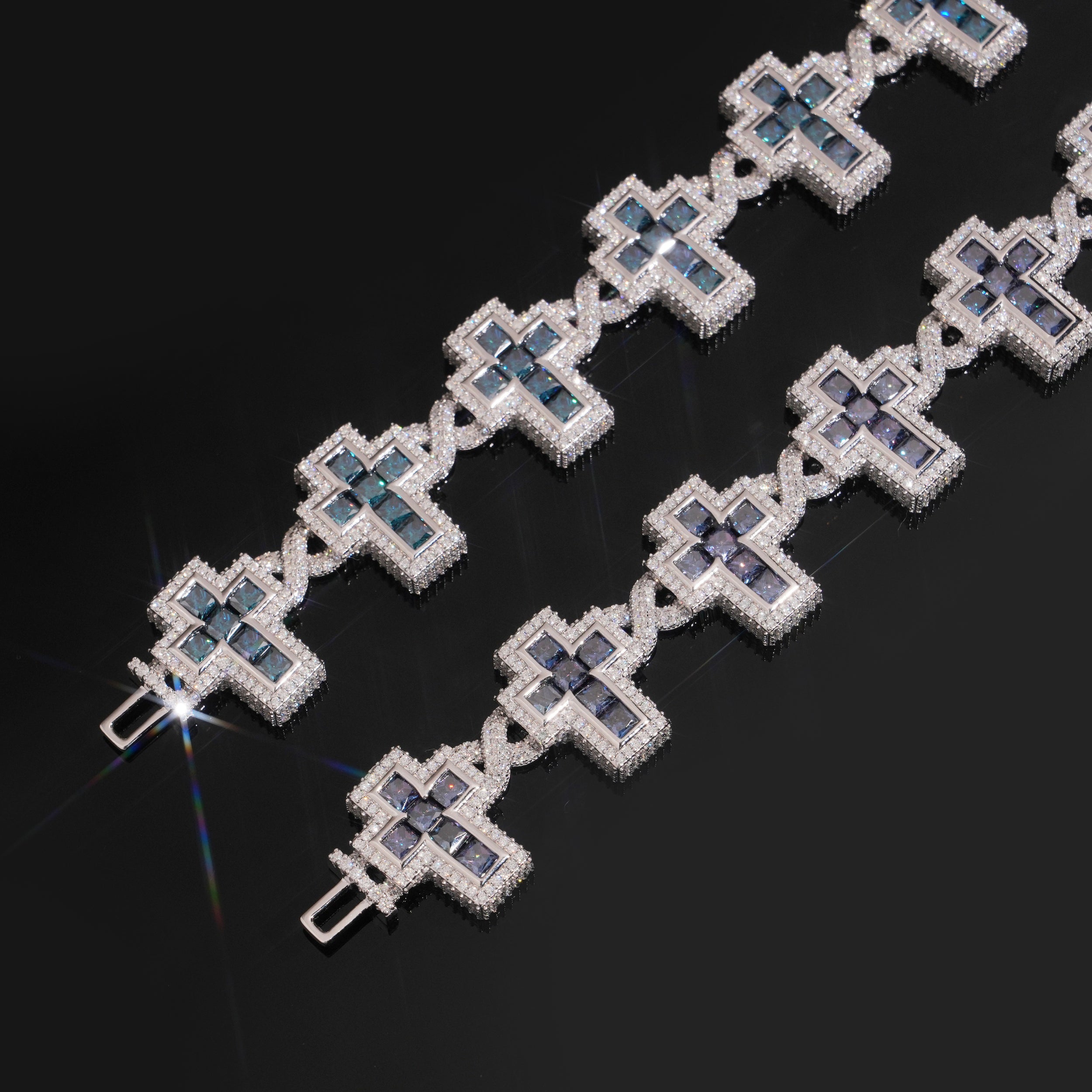 Princess Cut Color Moissanite Cross Infinity Link Bracelet Men