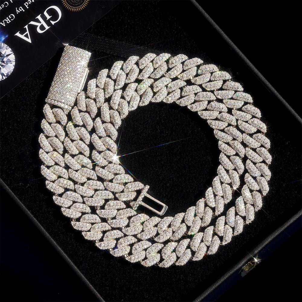 VVS Moissanite Diamond Cuban Chain Brass 10MM Three Rows