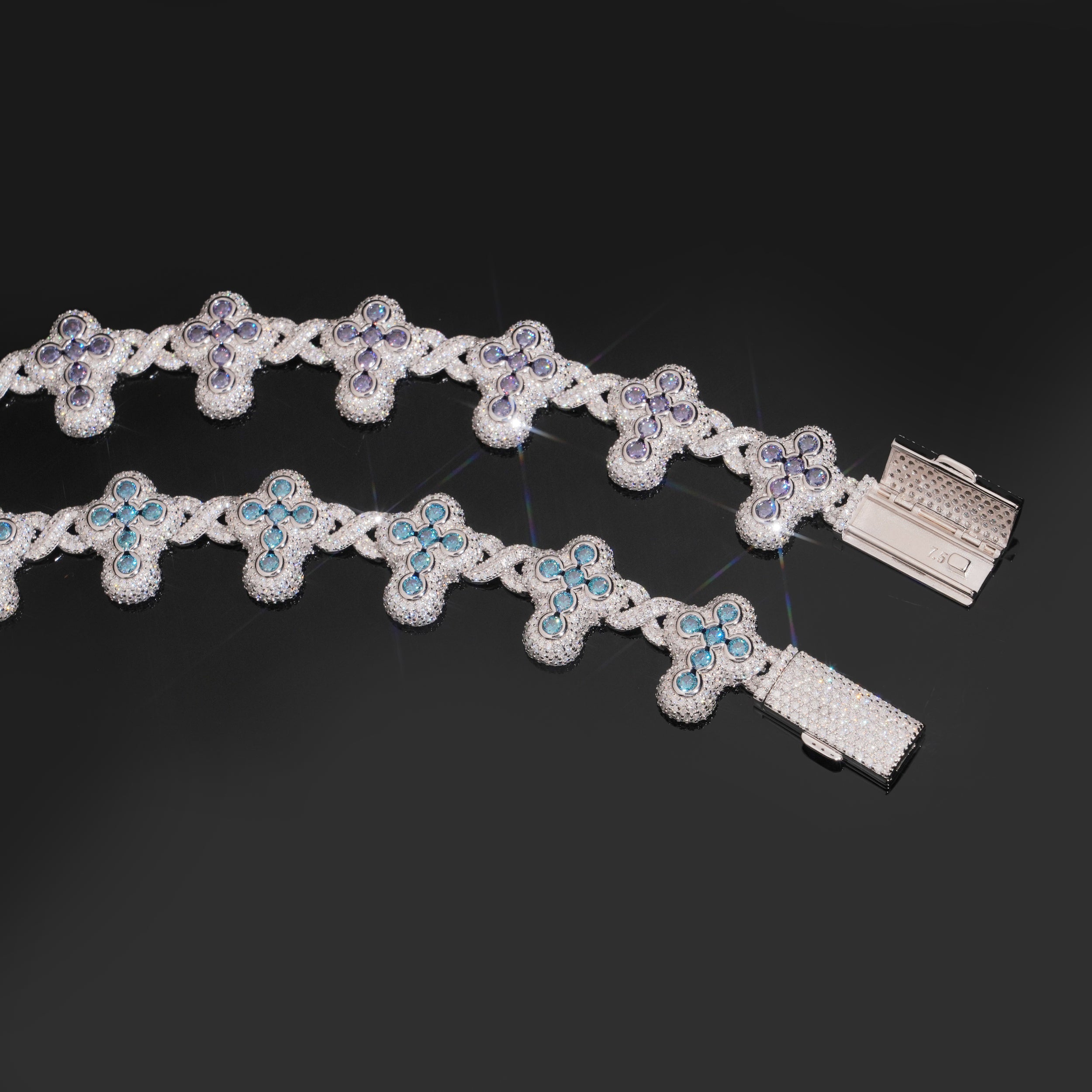 Color Moissanite Cross Infinity Bracelet For Men Iced Out 925 Silver