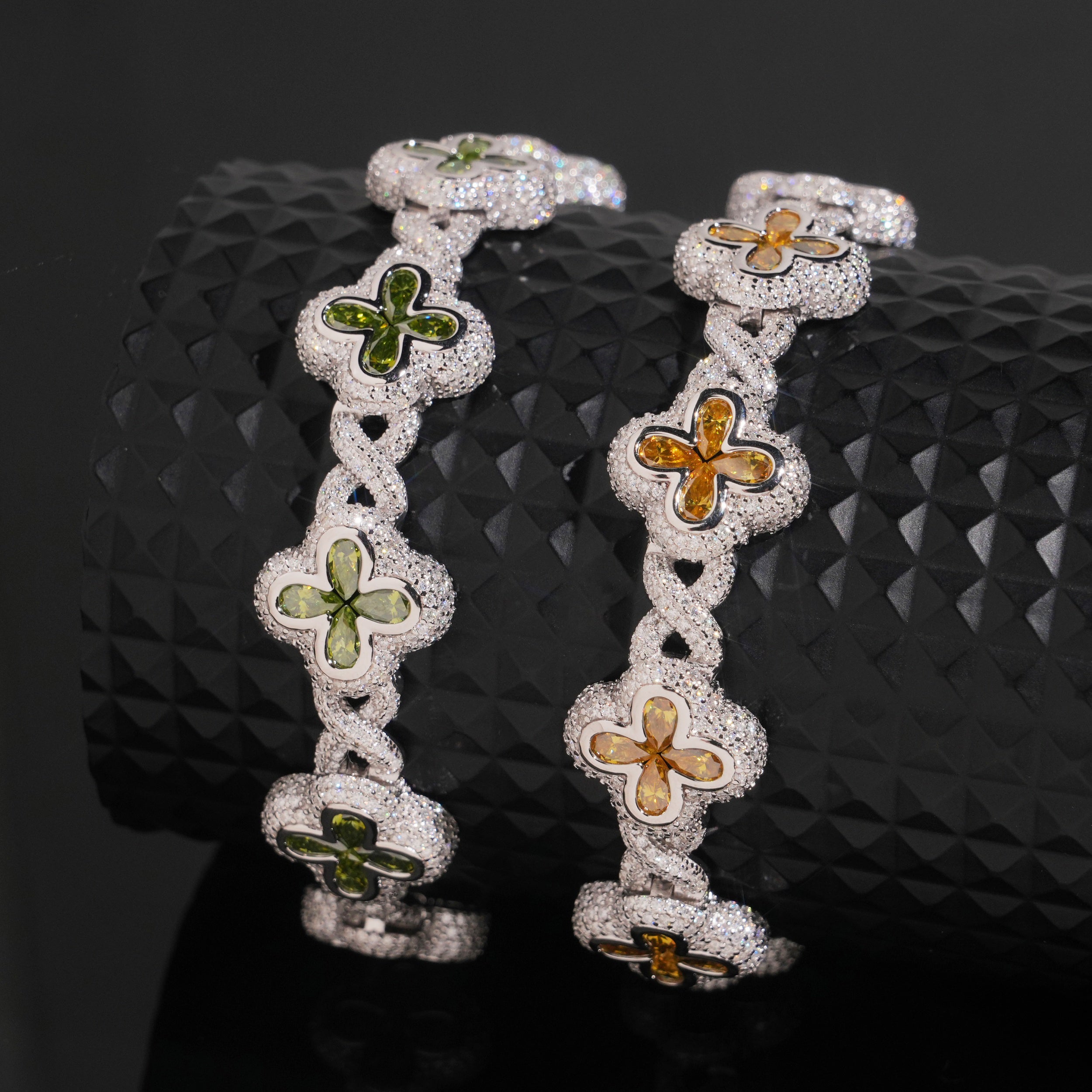Iced Out 15MM Color Moissanite Clover Men Bracelet
