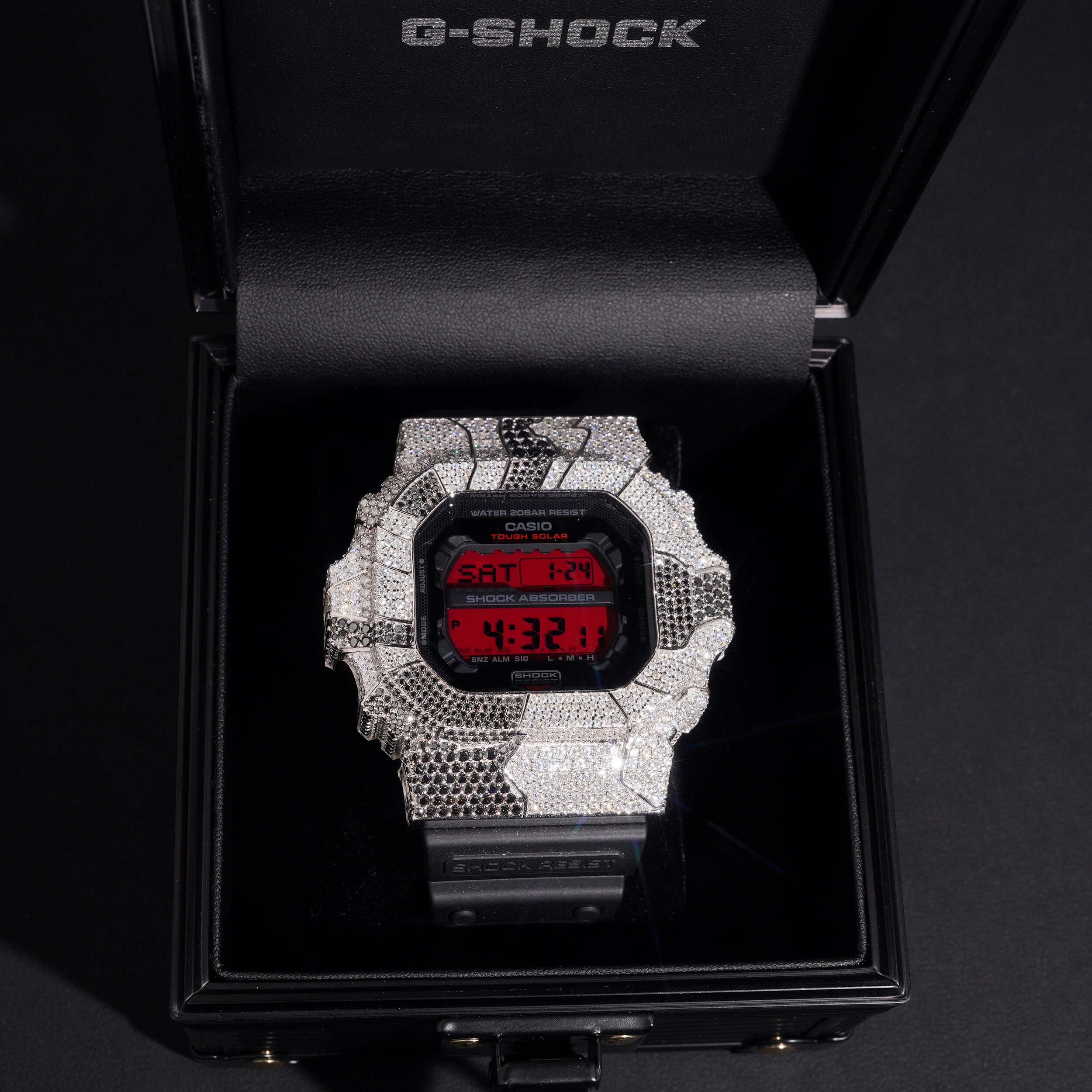 Black Mix White Moissanite Diamond Casio G Shock Watch GX56