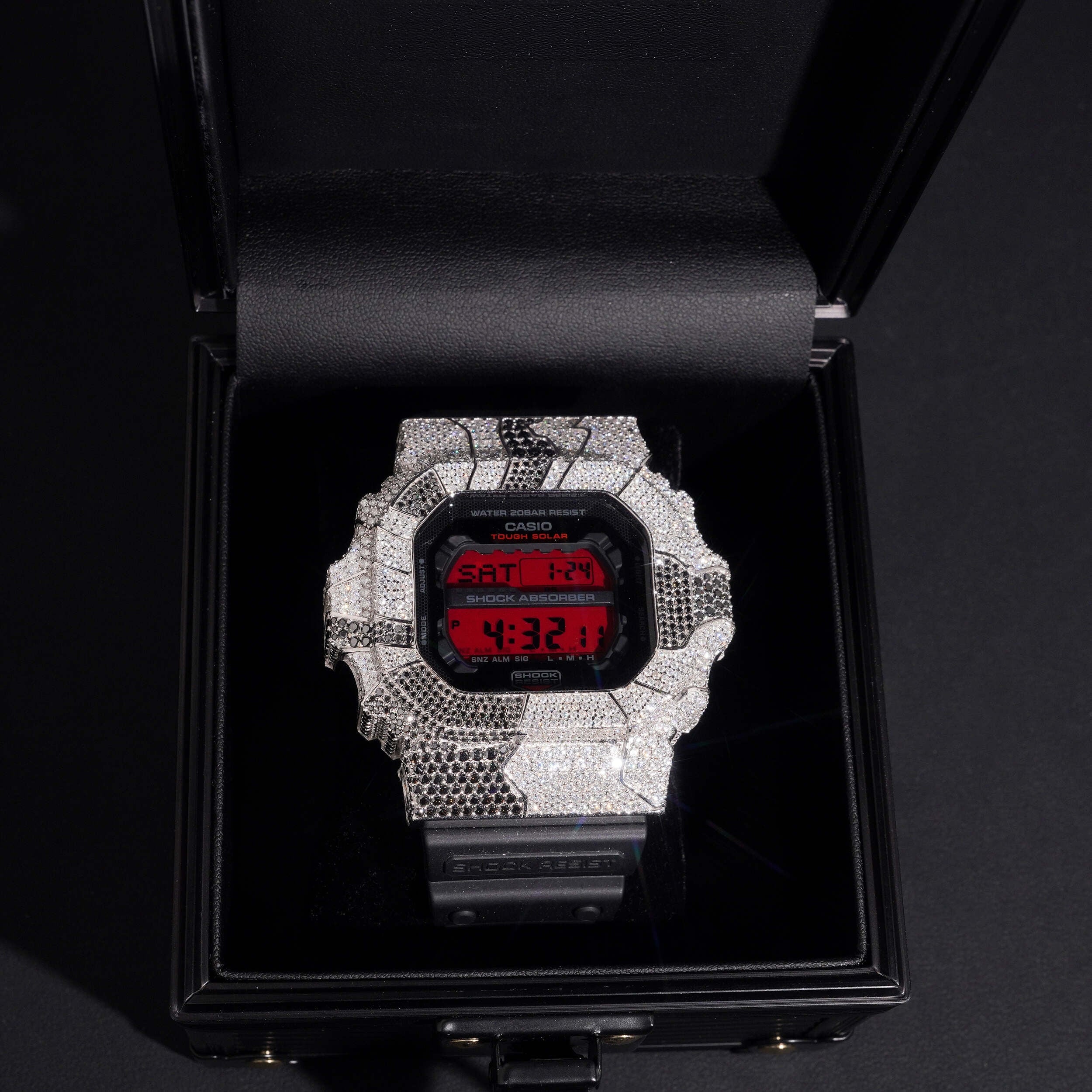 Black Mix White Moissanite Diamond Casio G Shock Watch GX56
